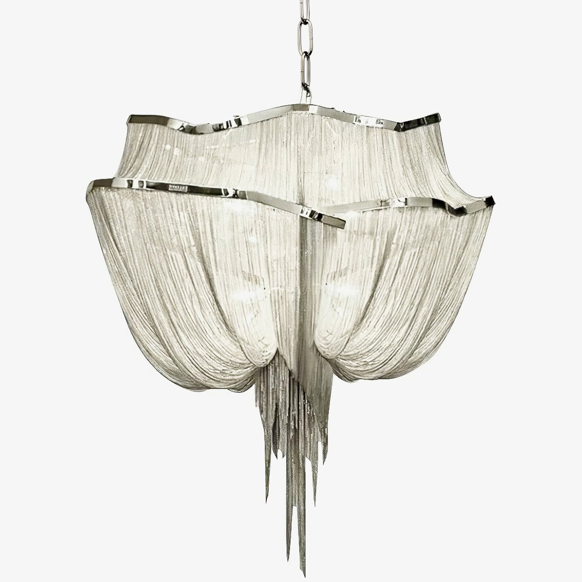 Sparkling Crystal Chandelier with Gold Chains - Elegant Dining Room Lighting for Wedding & Home Decor