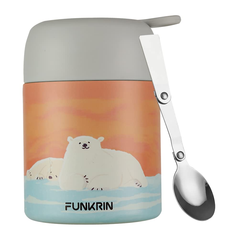 Funkrin 16oz Insulated Stainless Steel Food Jar with Folding Spoon - Leak Proof Vacuum Lunch Box for Kids & Adults - Keeps Hot & Cold Food Fresh - Perfect for School, Work, Picnics & Outdoor Activities