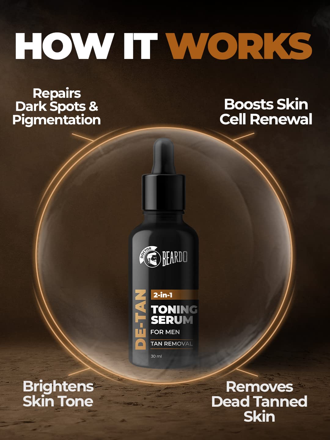 Beardo 2-in-1 Detan Serum + Toner For Men, 30ml | Brightening Face Serum with AHA & Plant Collagen | Dark Spot Remover & Exfoliator | Perfect for Daily Skincare & Post-Shave Routine