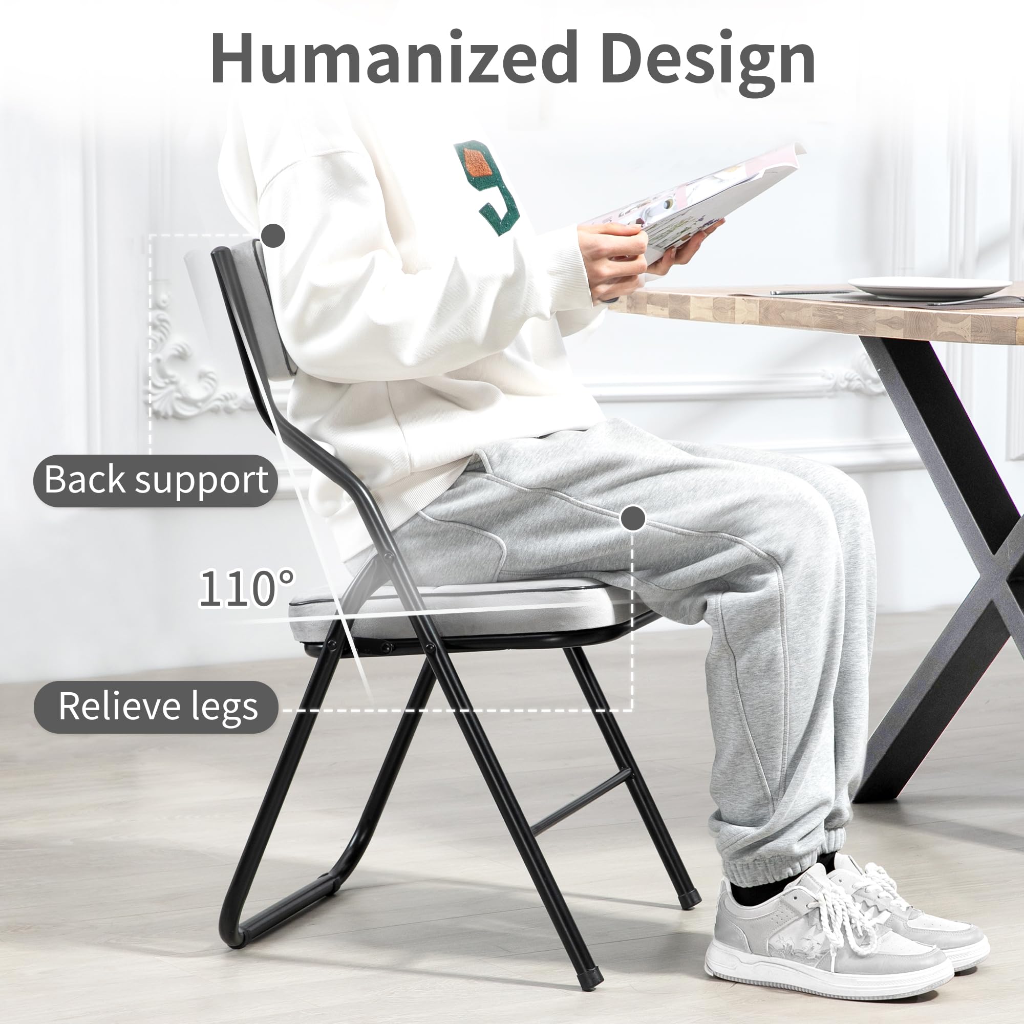 HOMEFUN 4 Pack Padded Folding Chairs with Cushion - Foldable Dining Chairs for Kitchen, Office, Wedding & Party - Portable Extra Seating for Guests (Gray) - Perfect for Indoor & Outdoor Events, Camping & Home Use