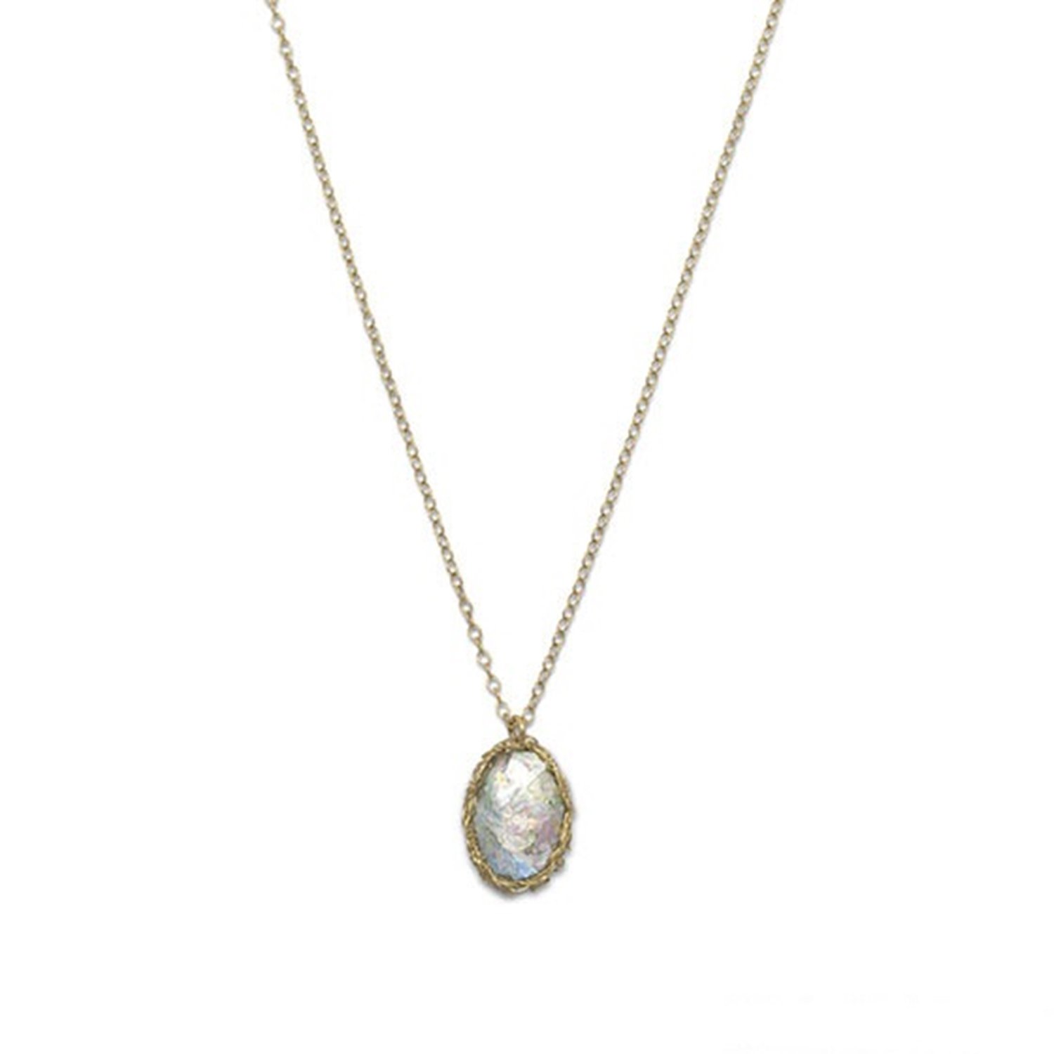 Ancient Roman Glass Oval Pendant Necklace - 14K Gold Filled Woven Bezel Setting - Vintage Jewelry for Women, Gift for Her, Perfect for Weddings & Special Occasions