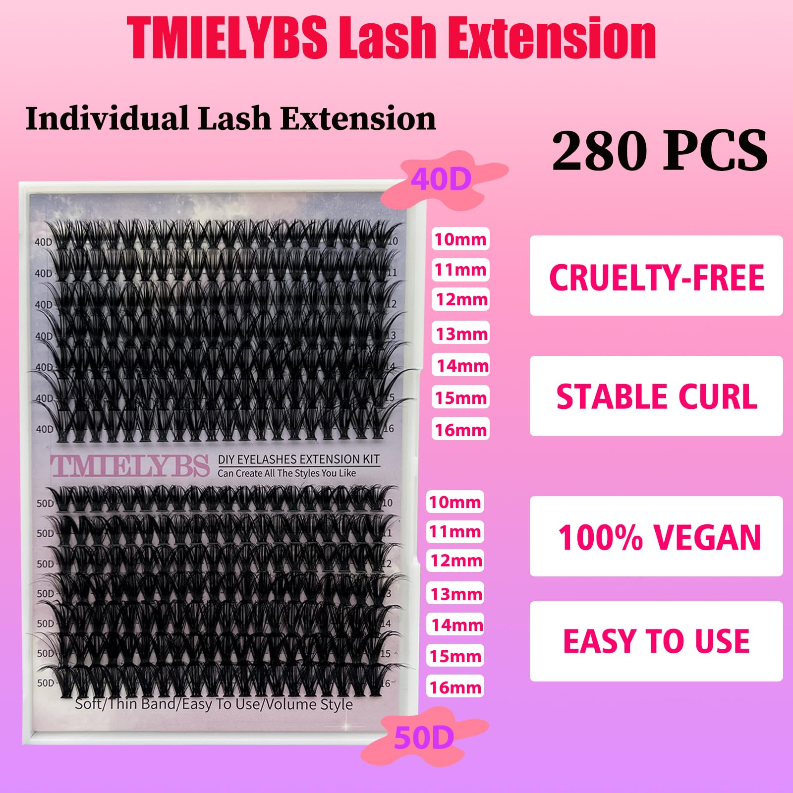 280Pcs DIY Lash Clusters - 40D & 50D Mix, 10-16MM Wispy Fluffy Individual Eyelash Extensions with C/D Curl & Thin Band for Natural Look | Perfect for Home Use, Parties & Special Occasions by TIMELABS