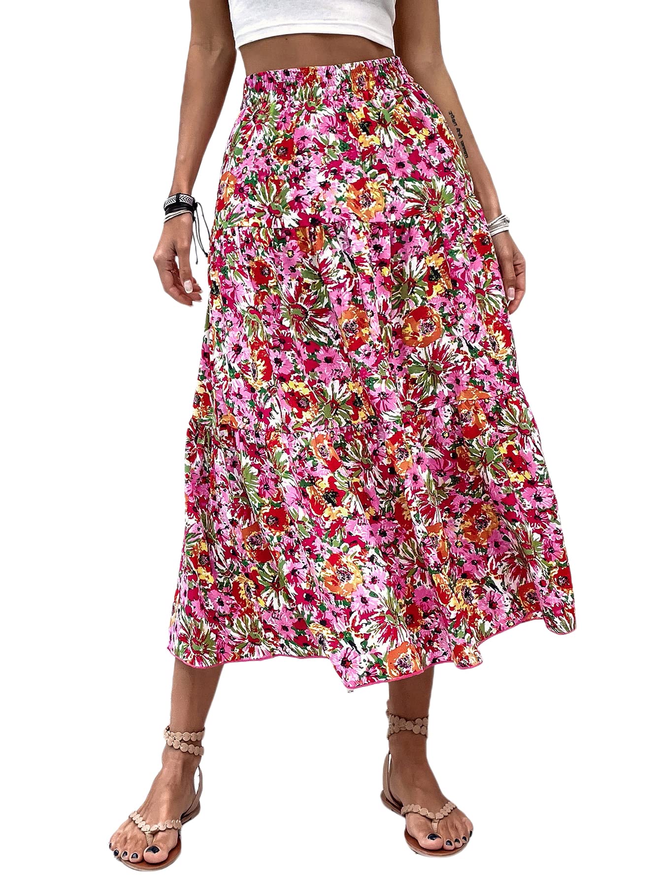 Milumia Women's Vintage Dalmatian Print A-Line High Waist Flowy Midi Skirt - Retro Flare Skirt for Casual Outfits, Date Night & Summer Fashion