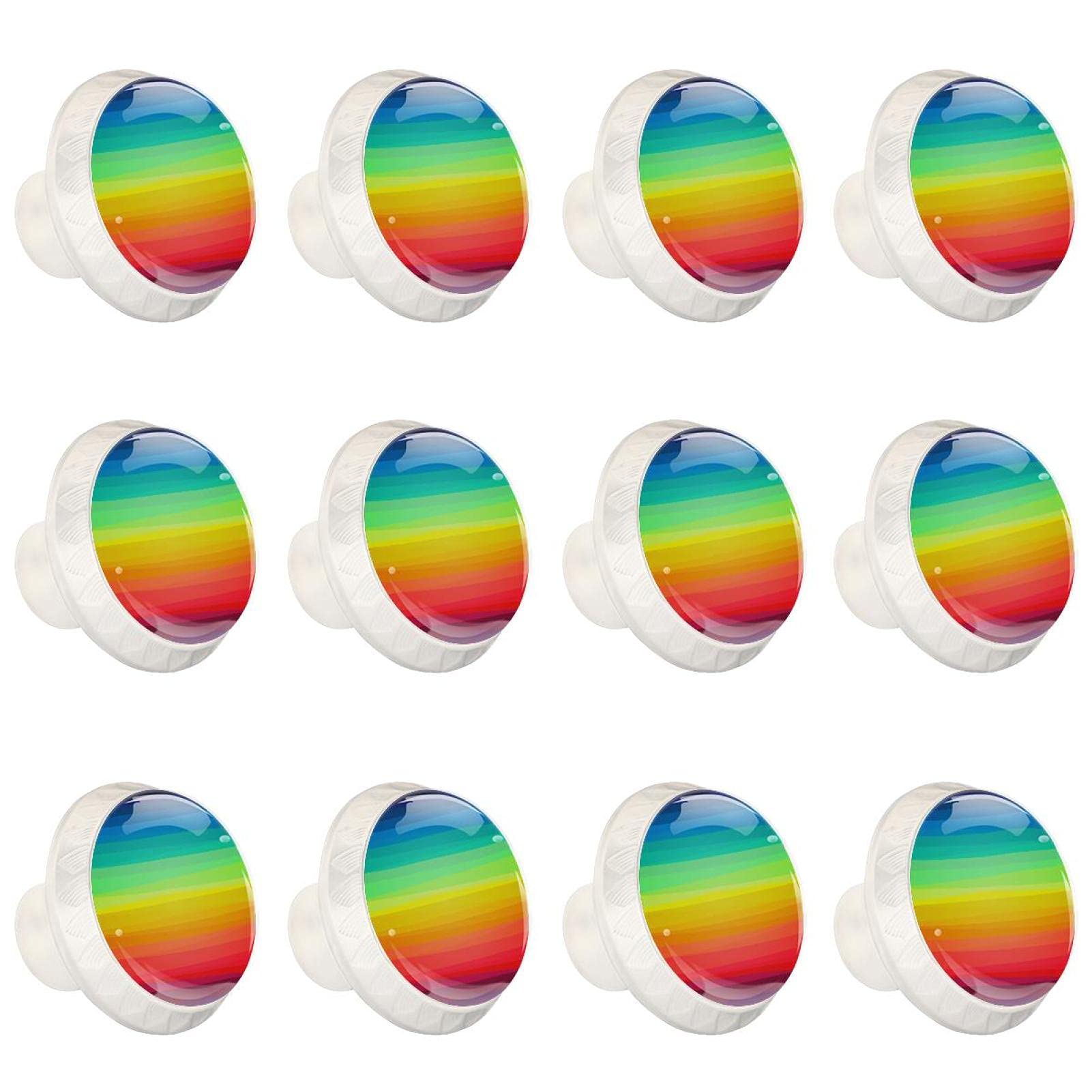 Colorful Rainbow Stripes Round Cabinet Knobs - 12 Pack Decorative Drawer Pulls for Kitchen, Closet & Dresser - Easy DIY Upgrade for Home Furniture