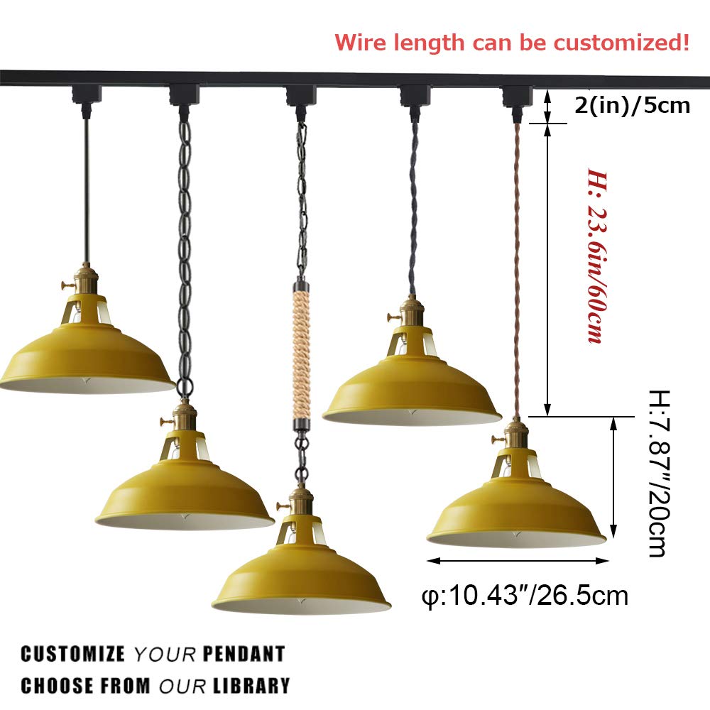 Juno-Style Iron Pendant Light - 1.96 ft Adjustable Cord with Macaron Yellow Shade | Track Lighting for Kids Room & Home Decor | Customizable Hanging Fixture (Bulbs Not Included) | Perfect for Nursery, Bedroom & Modern Interior Design