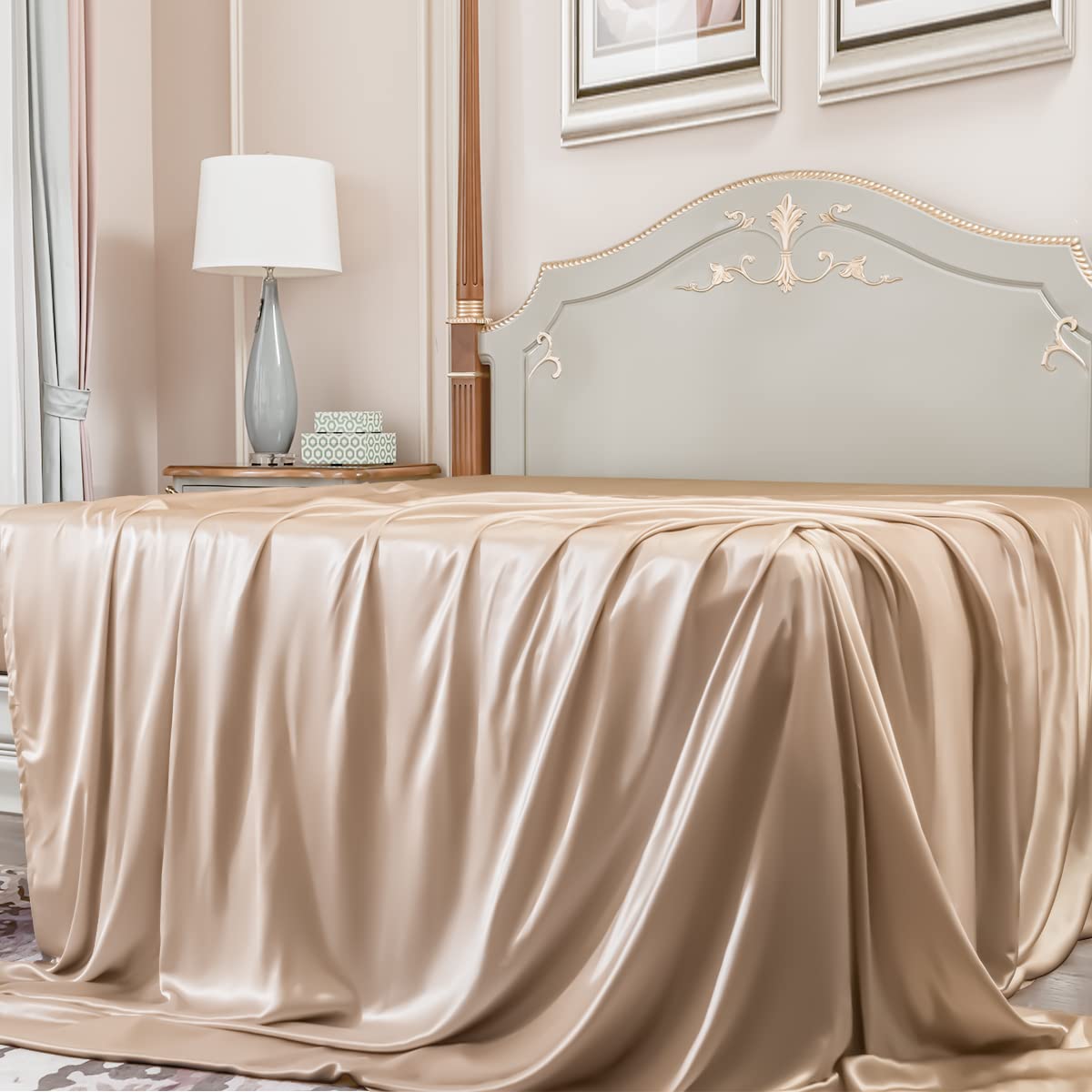 PROMEED 100% Mulberry Silk Flat Sheet - 23 Momme Grade 6A Luxury Cooling Bed Sheet for Sensitive Skin (Champagne, Twin/Twin XL) | Hypoallergenic & Breathable for Hot Sleepers, Perfect for Allergy Relief & Temperature Regulation