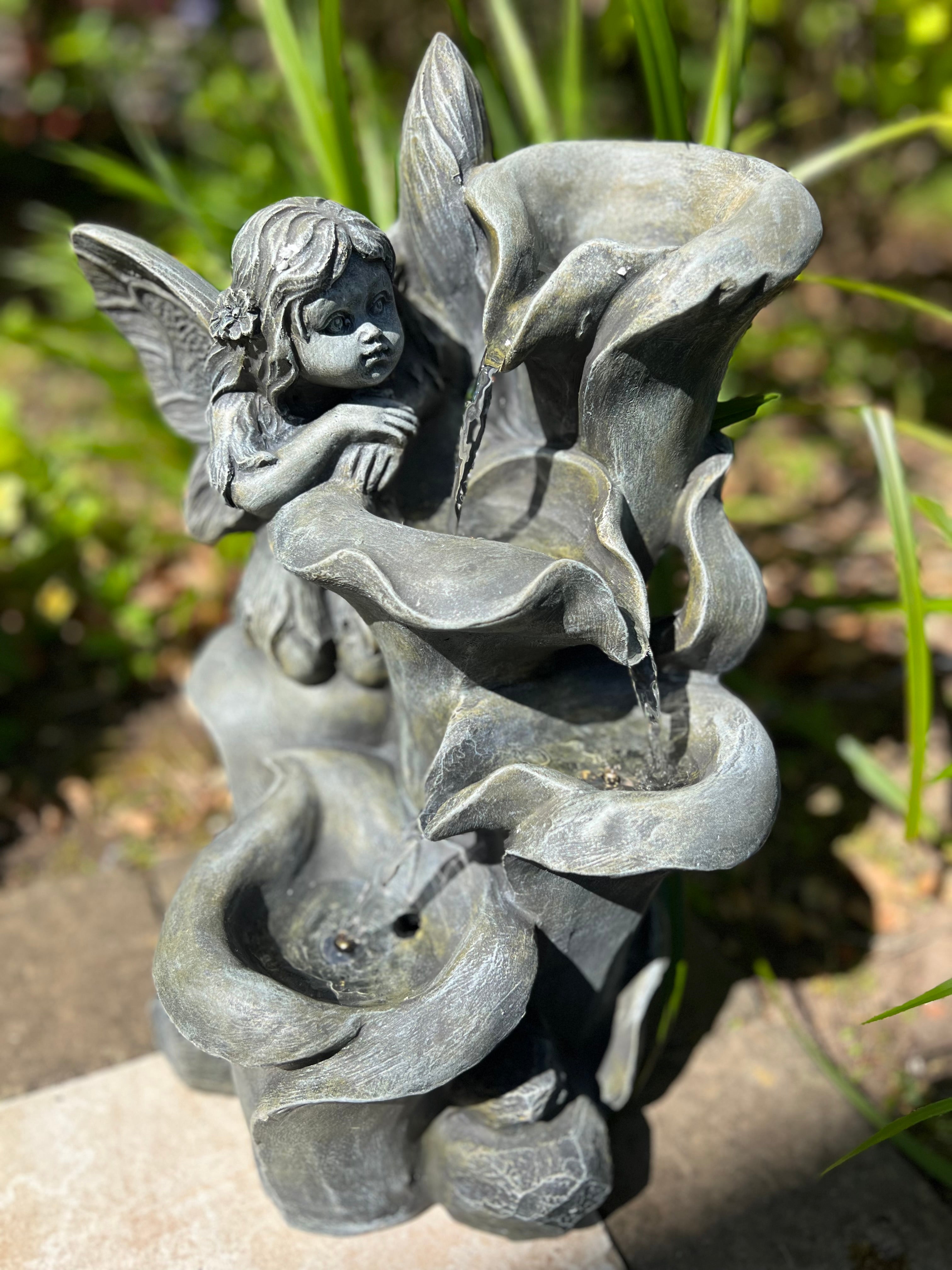 Solar-Powered Fairy Cascading Water Fountain with LED Lights - 28x25.5x42cm Outdoor Garden Decor for Patio, Yard & Landscape