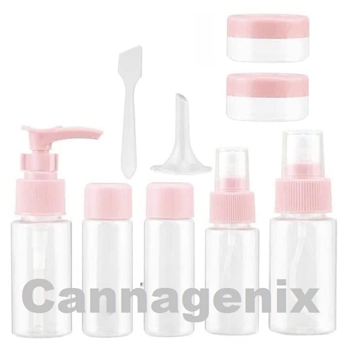 Cannagenix Travel Bottles Kit - Leakproof Refillable Cosmetic Containers for Shampoo, Lotion, Gel & Cream | Portable Toiletry Set with Dispenser | TSA Approved for Air Travel, Gym & Vacation (Multi-Color)