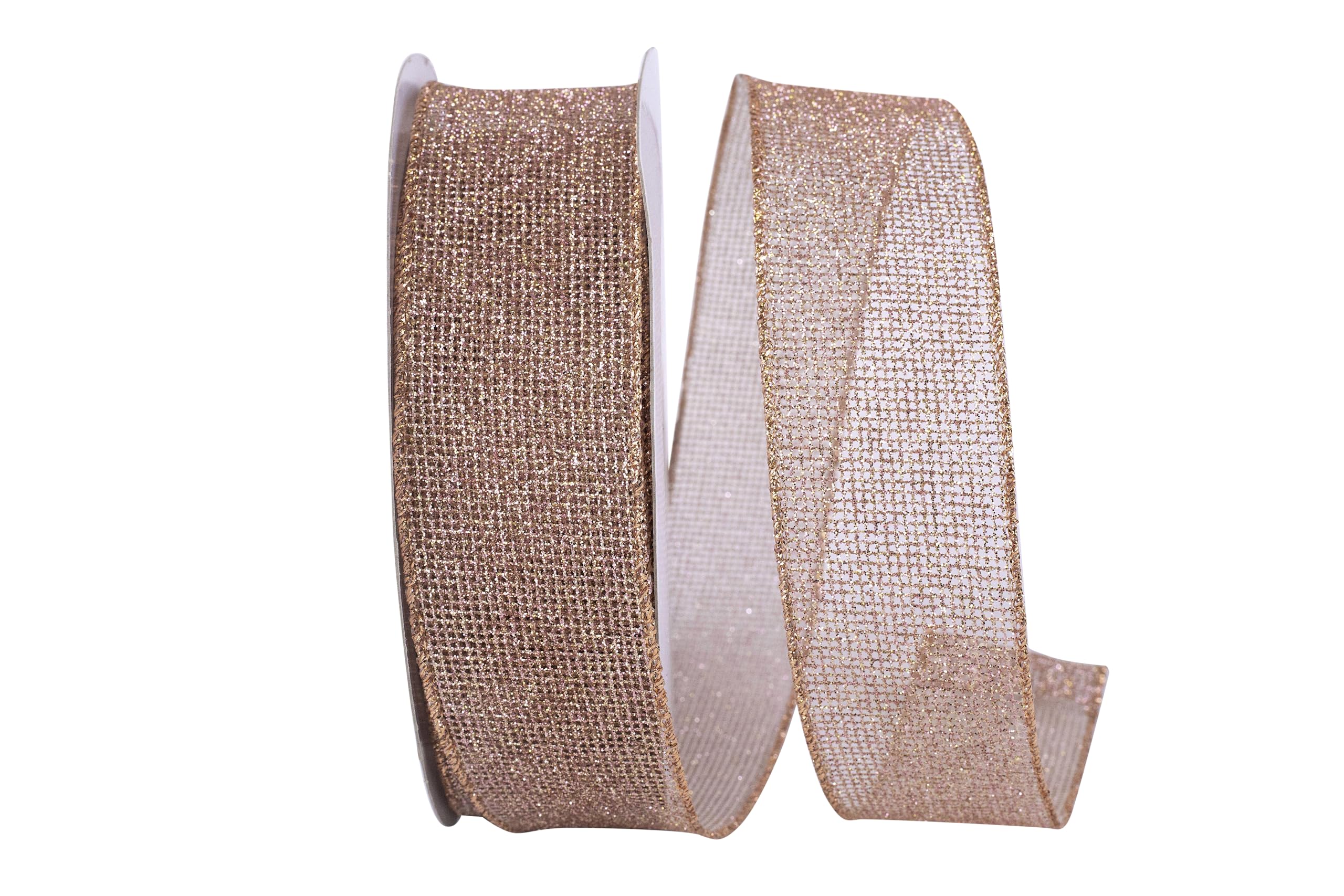 Reliant Rose Gold Micro Mesh Wired Edge Ribbon - 1.5 Inch x 20 Yards - Decorative Craft Ribbon for Gift Wrapping, Wedding Decor, DIY Projects & Party Supplies