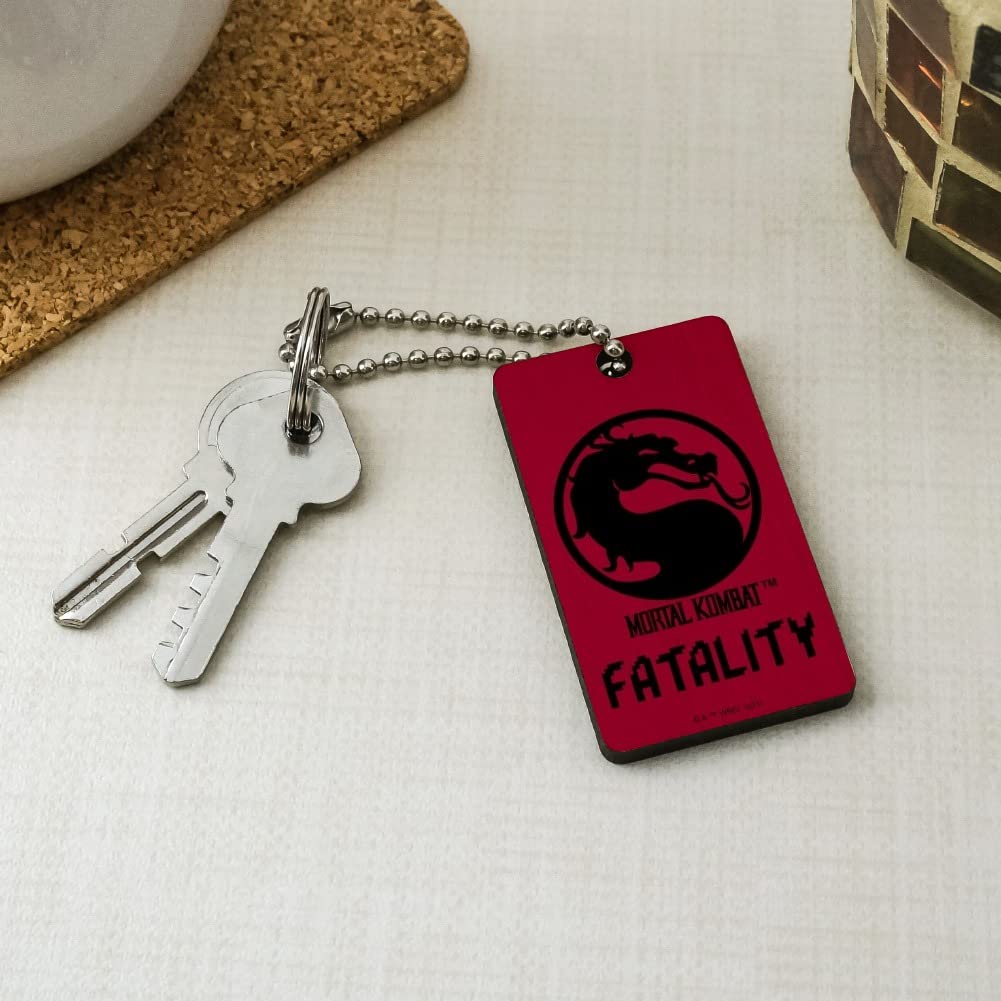 Mortal Kombat Fatality Logo Wooden Rectangle Keychain - Engraved Gaming Key Ring for Fans - Perfect for Gifts, Cosplay, and Gaming Accessories