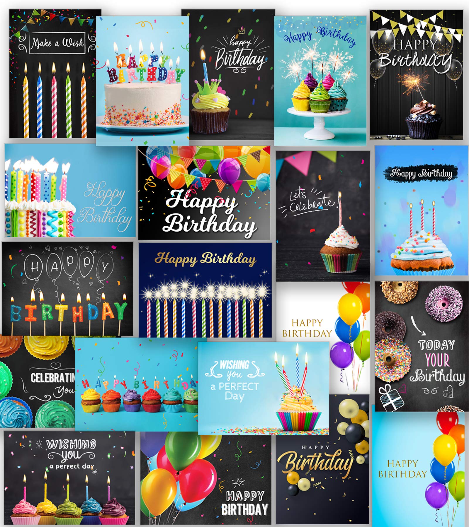 20 Unique Happy Birthday Cards with Envelopes & Stickers - 4x6 Inch Folded Greeting Cards, Premium Thick Matte Cardstock in Sturdy Gift Box - Perfect for Birthday Parties, Anniversaries & Special Occasions