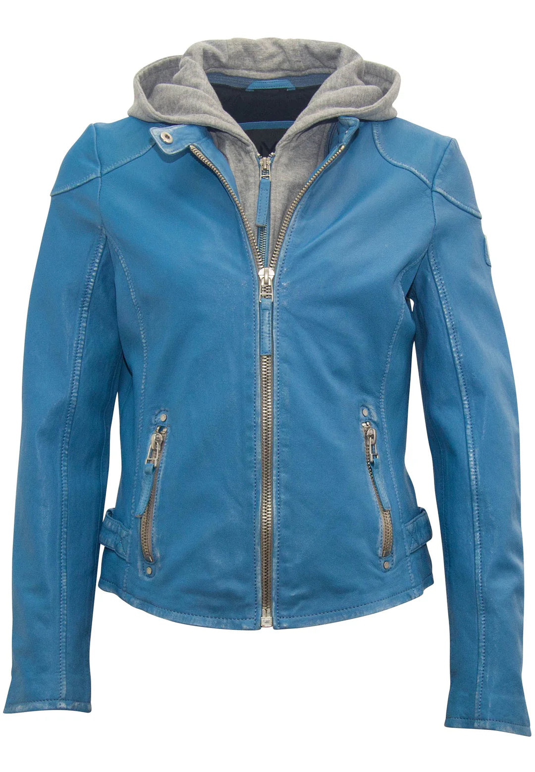 Finja Hooded Leather Jacket for Men & Women | Blue Lagoon Color | Premium Genuine Leather | Stylish Biker Jacket for Casual Outings & Motorcycle Rides