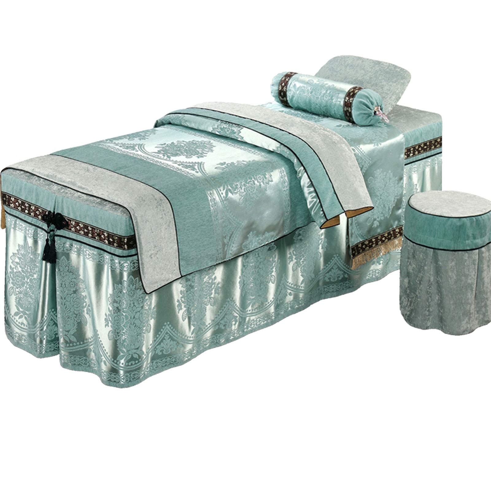 Premium 4-Piece Microfiber Massage Bed Sheet Set - Soft Beauty Salon Bed Cover in European Nordic Style (Green, 80x190cm) for Spa, Facial, and Massage Therapy