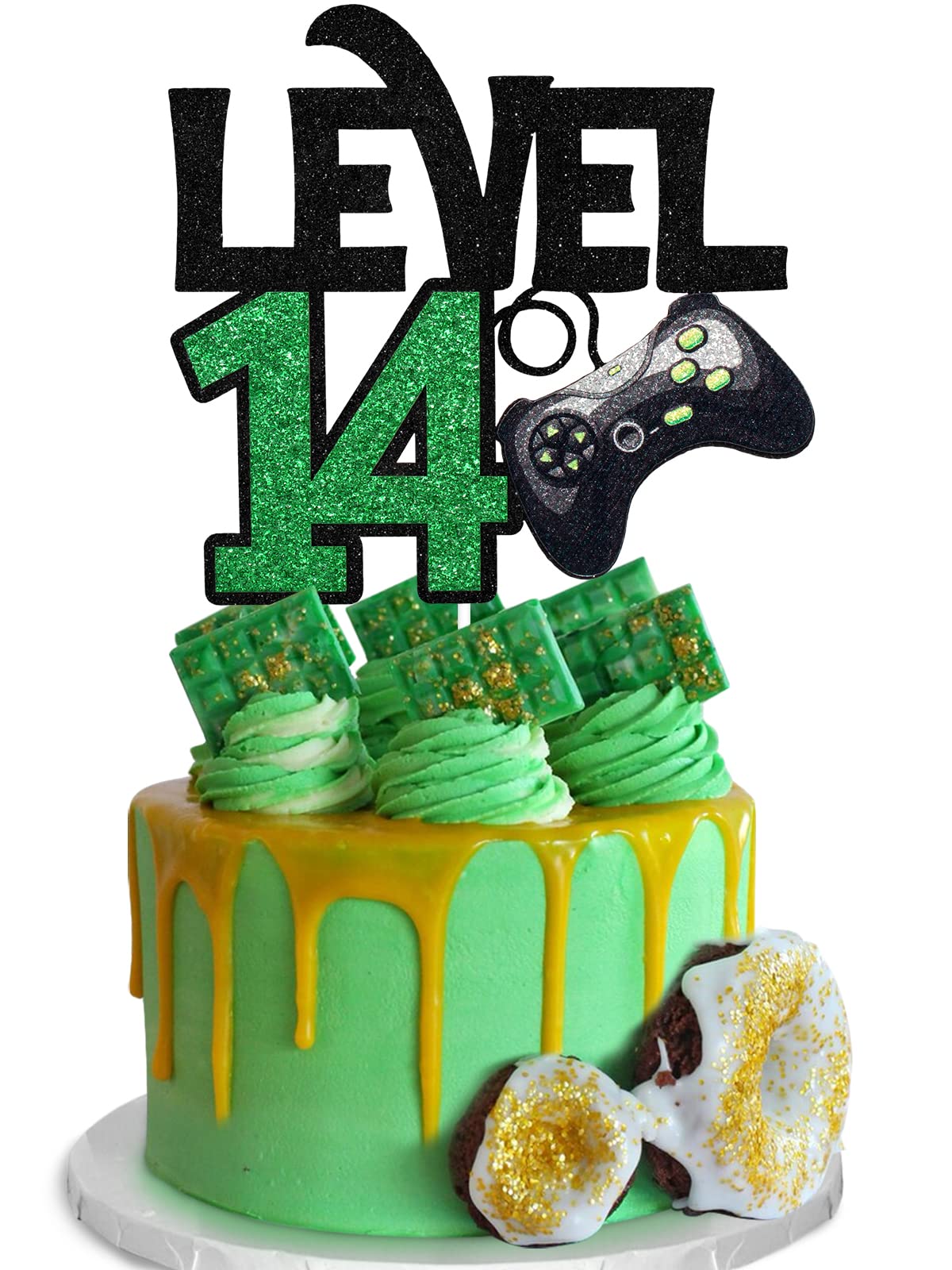 Level 14 Game Birthday Cake Topper - Video Game Themed 14th Birthday Party Supplies for Boys - Level Up Gaming Cake Decoration - Perfect for Game On Winner Parties & Teen Gamer Celebrations