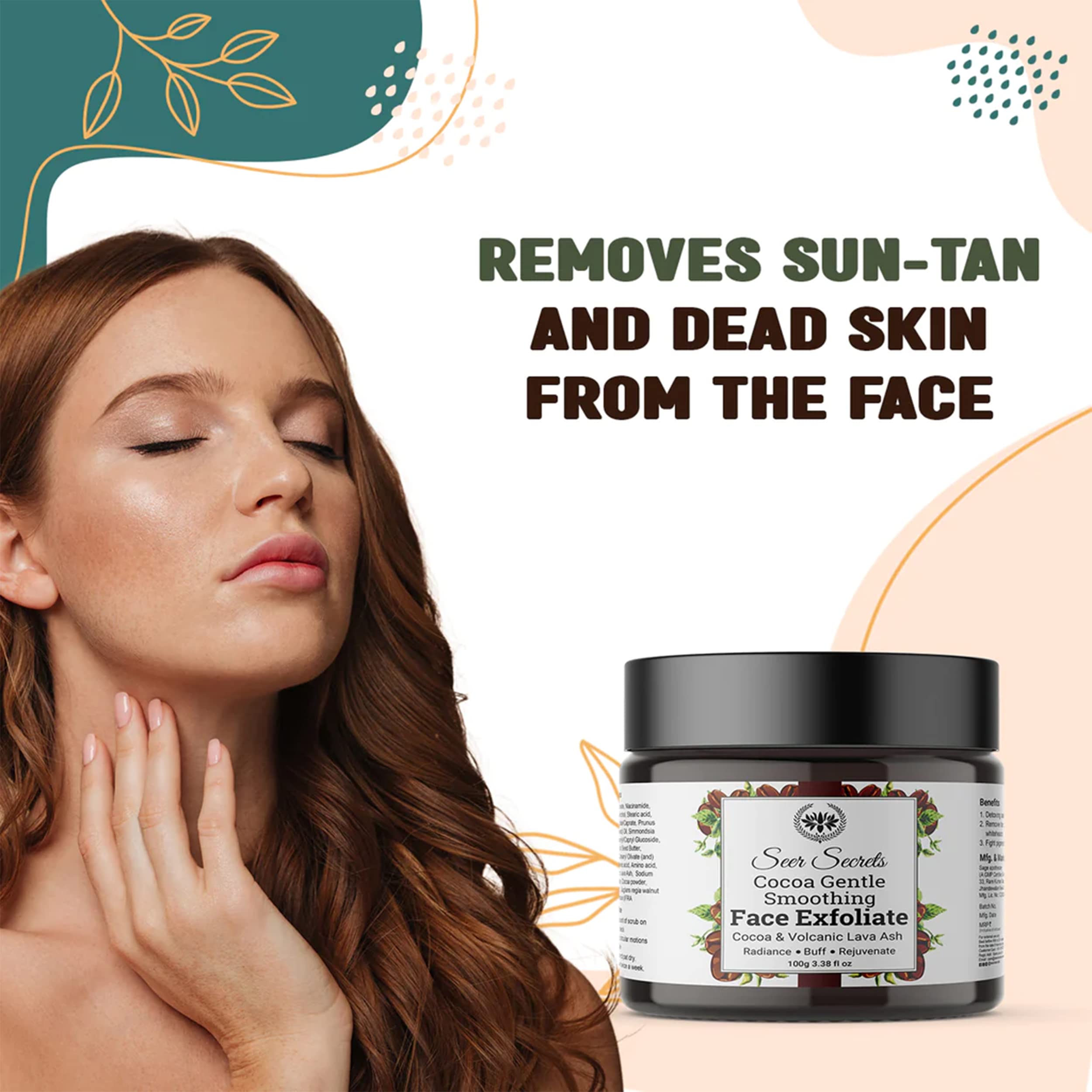 Seer Secrets Tan Removal & Brightening Face Scrub - Exfoliating Dead Skin Remover with Cocoa & Honey (100g) | Gentle Facial Exfoliator for Glowing Skin | Perfect for Daily Skincare Routine & Post-Sun Care