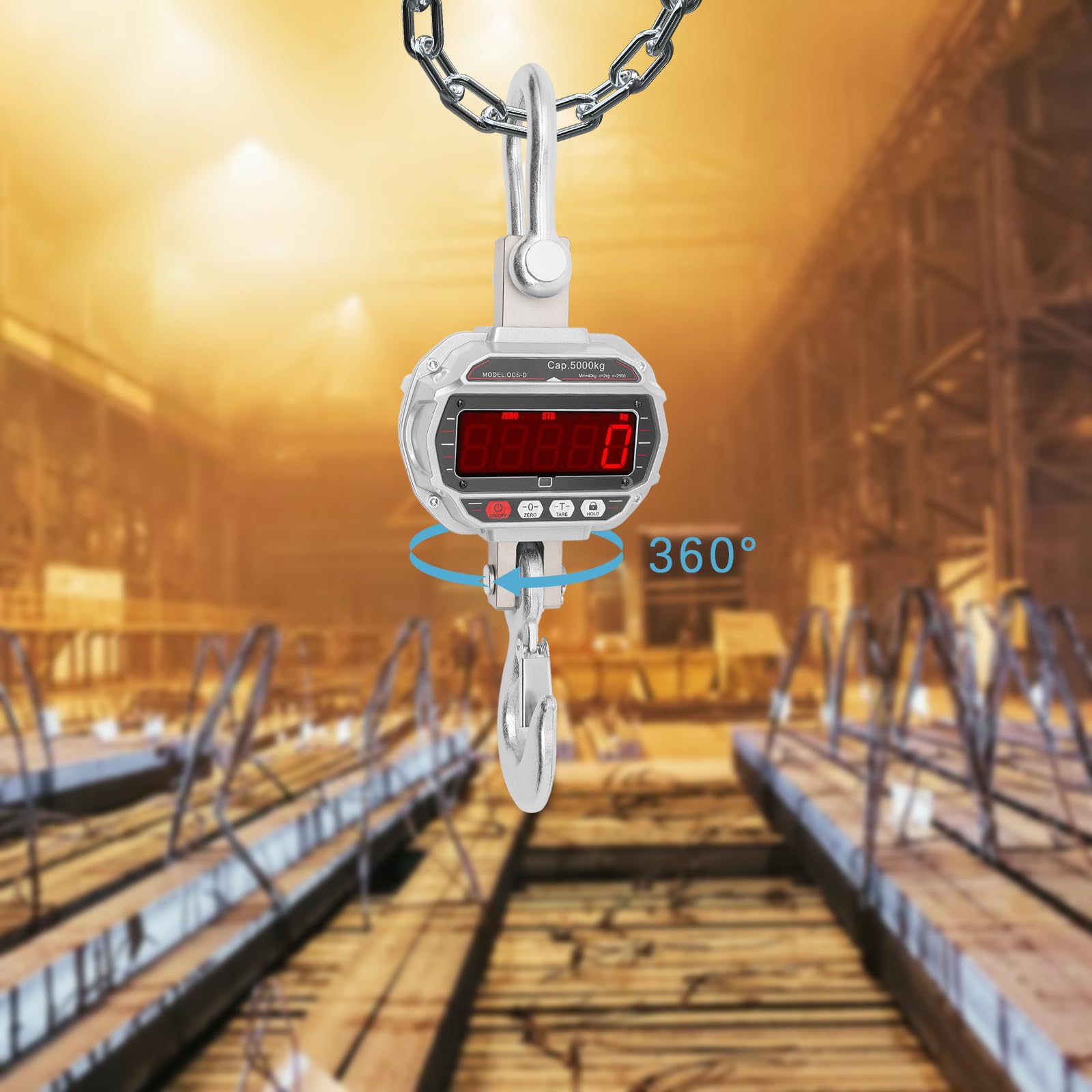5000kg/11023lbs Digital Crane Scale with Remote Control - Heavy Duty Industrial Hanging Scale with Snap-on Hook for Factory & Construction (9.53x7.4x23.62in, Silver Grey) - Perfect for Lifting, Weighing & Material Handling in Warehouses, Shipyards & Manufacturing Plants