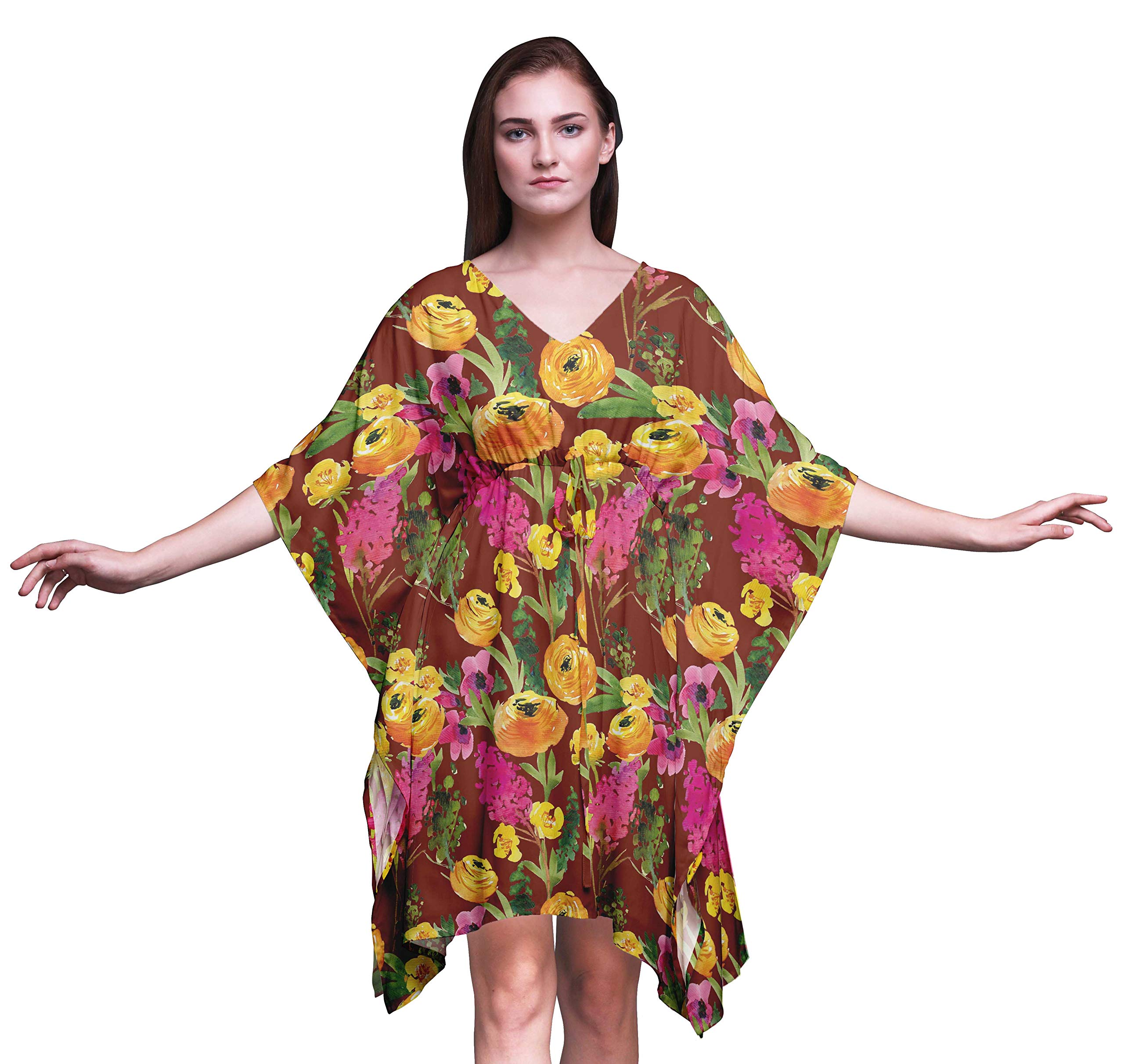 Bimba Women's Short Caftan Midi Dress - Beach Cover Up, Swimwear Wrap, Boho Summer Dress for Pool, Vacation & Resort Wear