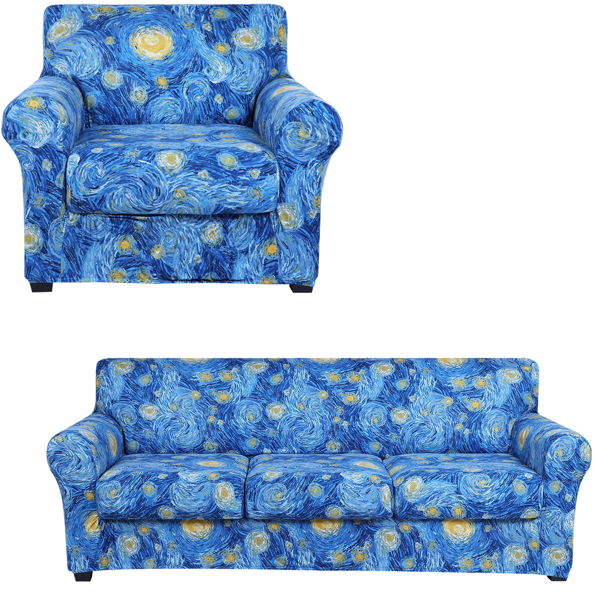 Hyha Printed Stretch Sofa Cover Set - 3 Cushion Couch Cover (72
