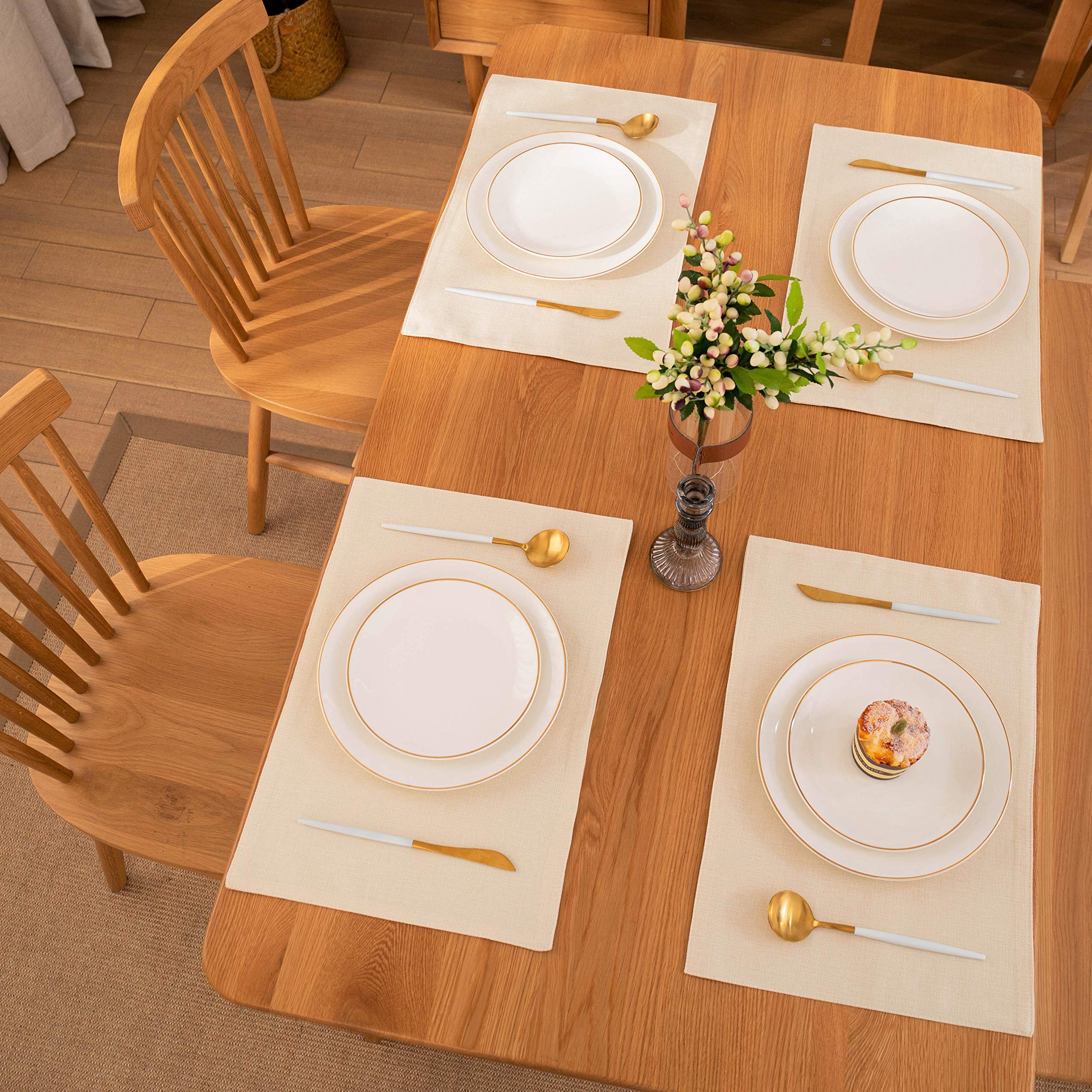Beige Spring Garden Placemats Set of 4 - Large 13x19 Inch Rustic Table Mats - Machine Washable for Kitchen, Dining Table & Parties - Perfect for Indoor/Outdoor Entertaining & Farmhouse Decor