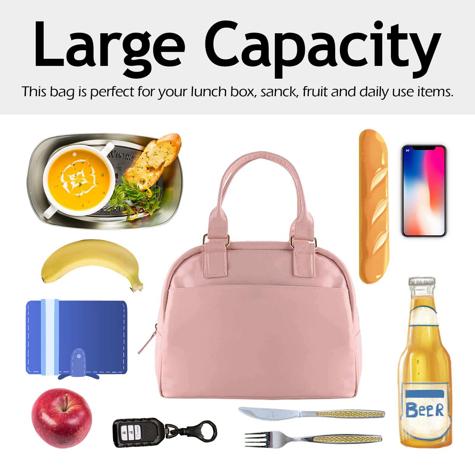 Yookee Home Insulated Lunch Bag for Women - Large Cute Pink Lunch Tote for Adults, Meal Prep Lunchbox for Work, School & Nursing - Perfect for Office, College & Healthcare Professionals
