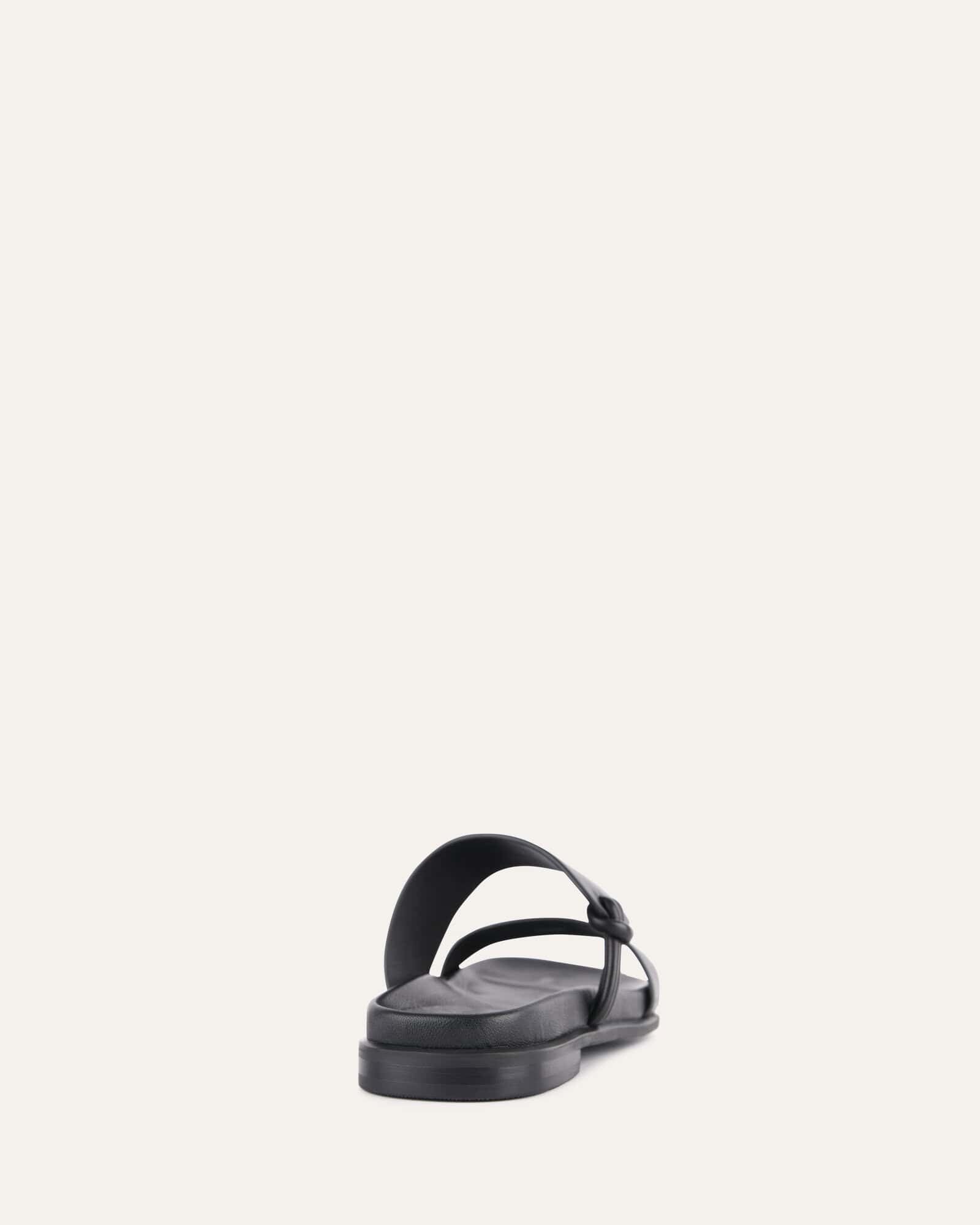 HAYES Women's Flat Sandals - Black Leather Comfortable Slip-On Casual Shoes for Summer, Beach, and Walking