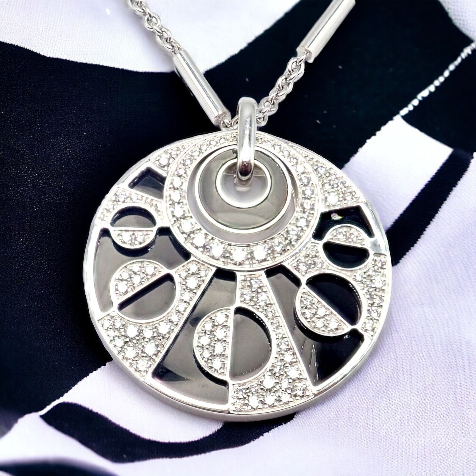 Authentic Bvlgari Bulgari Intarsio 18k White Gold 5 Carat Diamond Onyx Necklace - Luxury Jewelry for Women, Perfect for Gifts & Special Occasions