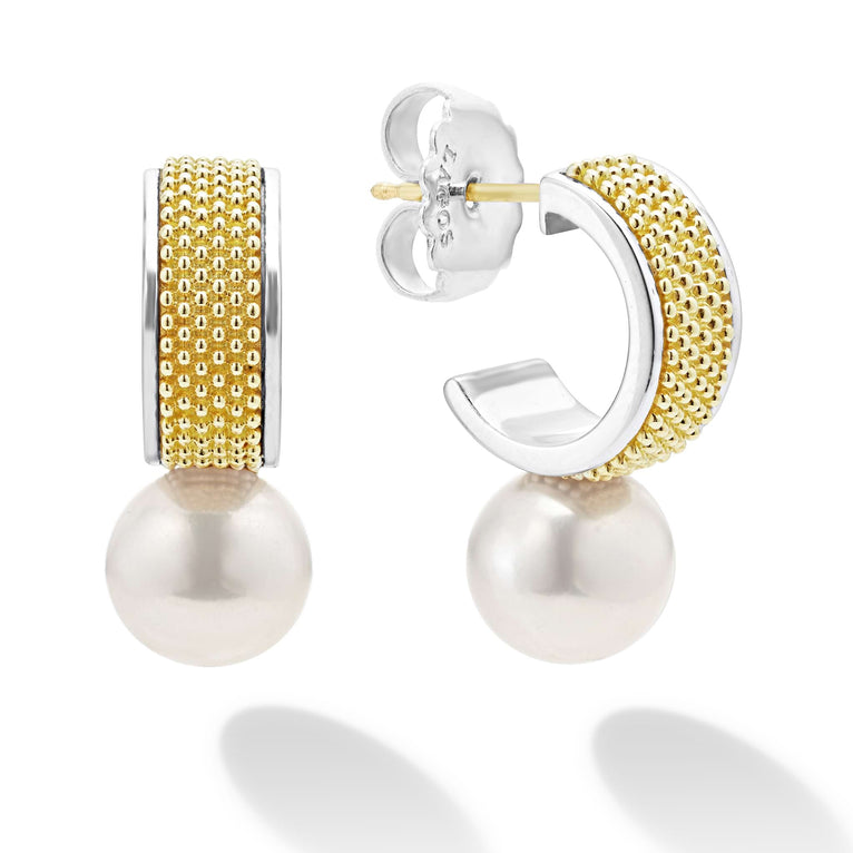 Two Tone Pearl Hoop Earrings for Women - Elegant Gold & Silver Pearl Drop Earrings - Perfect for Weddings, Parties & Everyday Wear
