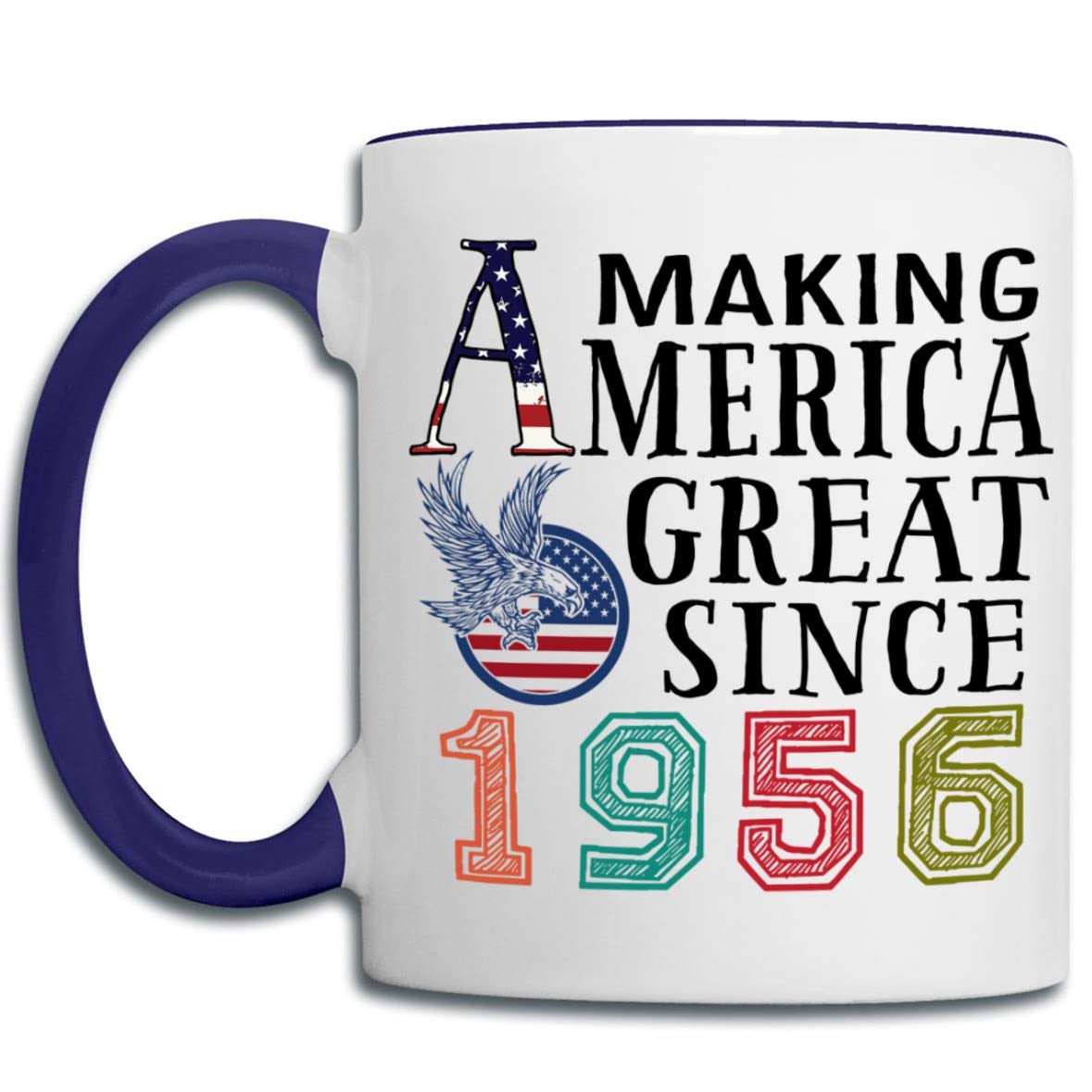 Vintage 1956 America Themed Coffee Mug - 11oz Cobalt Blue Ceramic Cup with Handle | Perfect Christmas Gift for Nurses, Coworkers, Mom, Dad, Wife or Husband | Great for Office Use, Home Decor & Birthday Presents