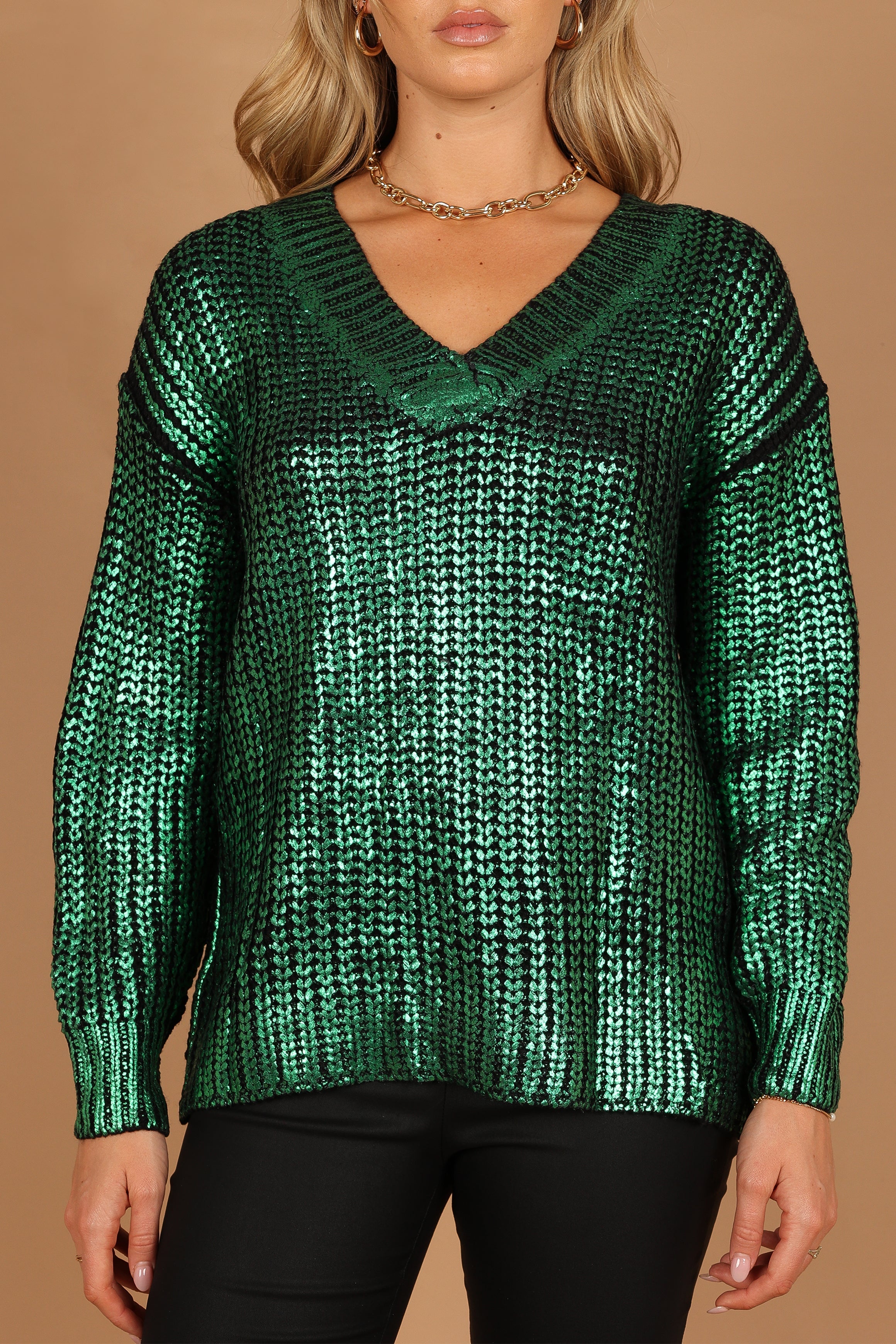 Cameron Crewneck Metallic Knit Sweater for Women - Soft Green Winter Pullover, Cozy Casual Wear for Office, Date Night & Holiday Outfits