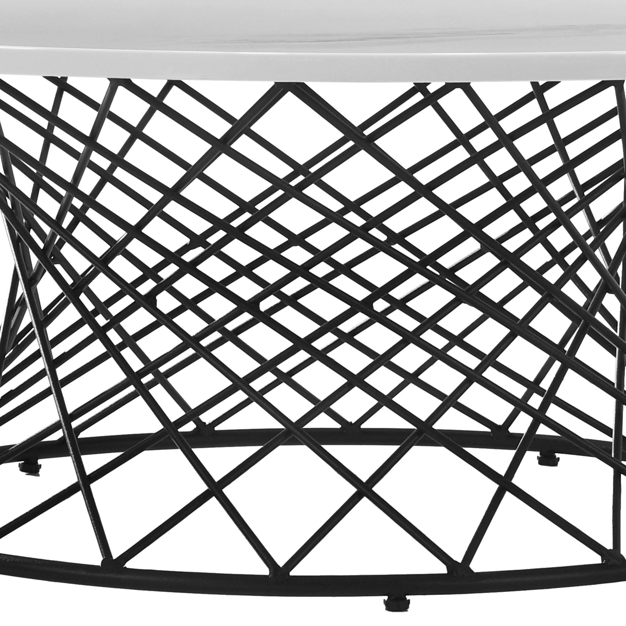 Armen Living Loxley White Marble Coffee Table with Black Metal Base - Modern Living Room Centerpiece for Home Decor