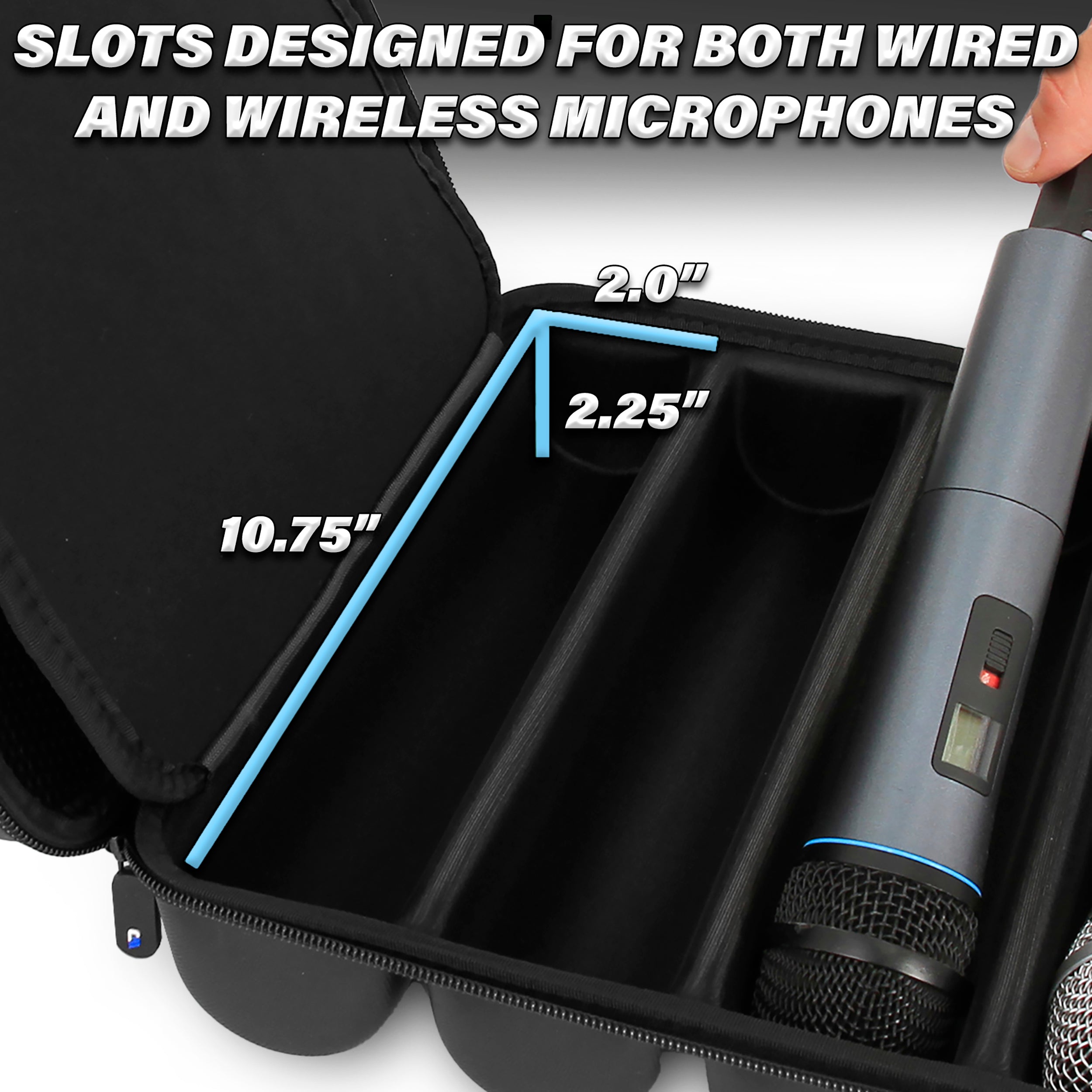 CASEMATIX Wireless Microphone Case - Compatible with Sennheiser, Shure & More (Holds 4 Mics Up to 10.75