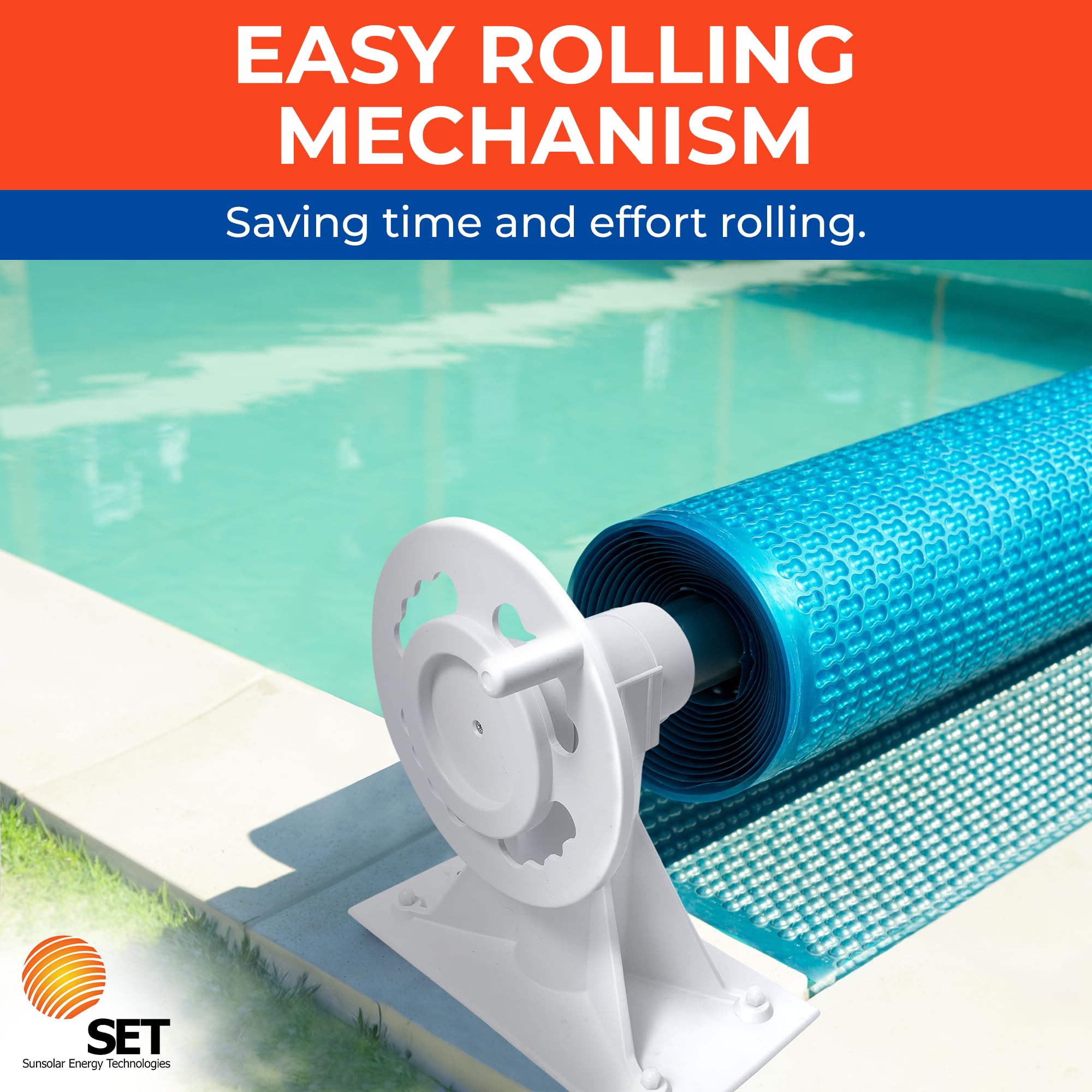 SunSolar Solar Cover Reel Kit for In-Ground Pools - Heavy Duty Plastic Wheel Cranks for Easy Pool Cover Rolling - Includes Straps & Clamps - Fits 3-Inch Pole (Pole Not Included) - Perfect for Backyard, Residential & Commercial Pool Maintenance