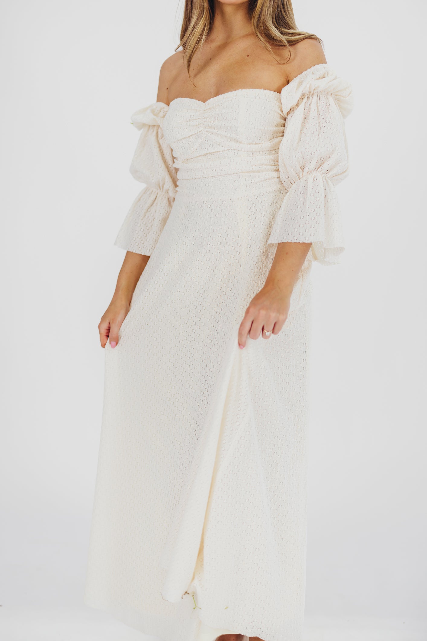 Corrine Tiered Sleeve Maxi Dress with Pockets in Ivory Cream - Bump Friendly Maternity Dress for Pregnancy, Nursing & Postpartum - Perfect for Baby Showers, Beach Vacations & Summer Weddings
