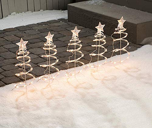 Clear Spiral Christmas Tree Pathway Markers - Set of 5 Winter Wonderland Decorations for Driveway, Garden & Outdoor Holiday Lighting