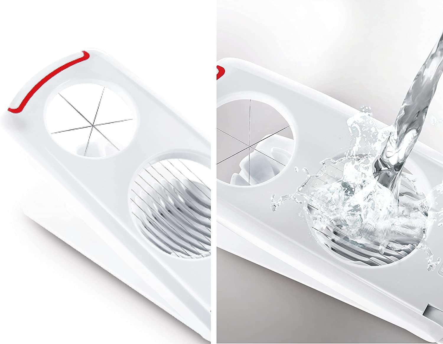 Leifheit Combi Egg Cutter - White and Red Kitchen Tool for Perfectly Slicing Hard Boiled Eggs | Ideal for Salads, Sandwiches & Breakfast Meal Prep