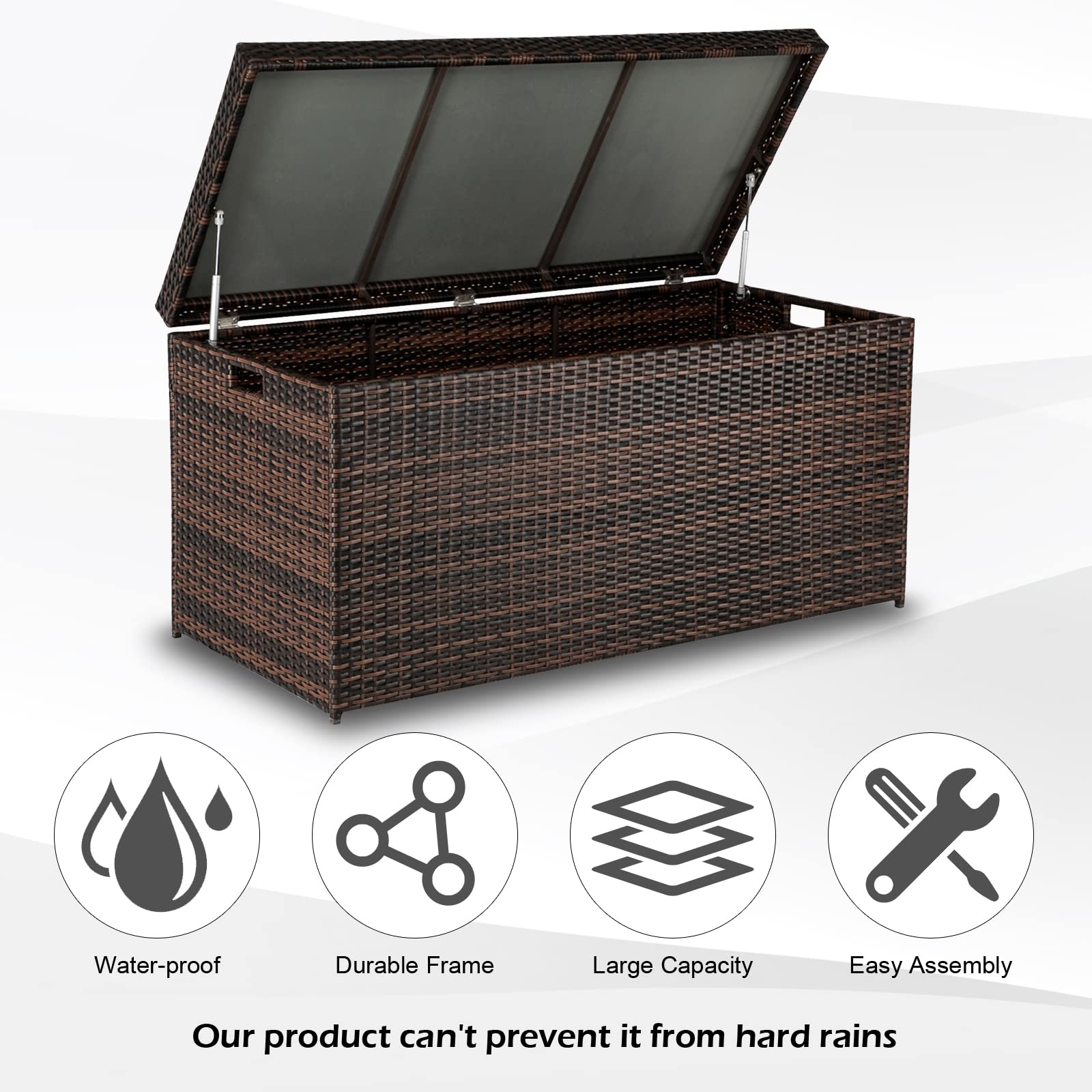VINGLI 132 Gallon Outdoor Storage Box - Upgraded Rattan Deck Box with Wicker Design, Waterproof & Durable for Patio, Garden, Balcony, Poolside, Yard - Perfect for Storing Cushions, Toys, and Outdoor Gear (Brown)