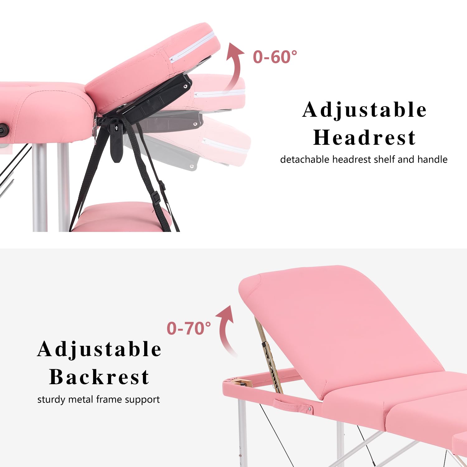 YOUNIKE Professional Portable Massage Table - Lightweight Aluminum Folding Lash Bed for Eyelash Extensions, Adjustable Height Facial Spa Table for Beauty Salon, Tattoo & Home Use (Pink) | Perfect for Professional Lash Artists, Spa Therapists & Home Relaxation