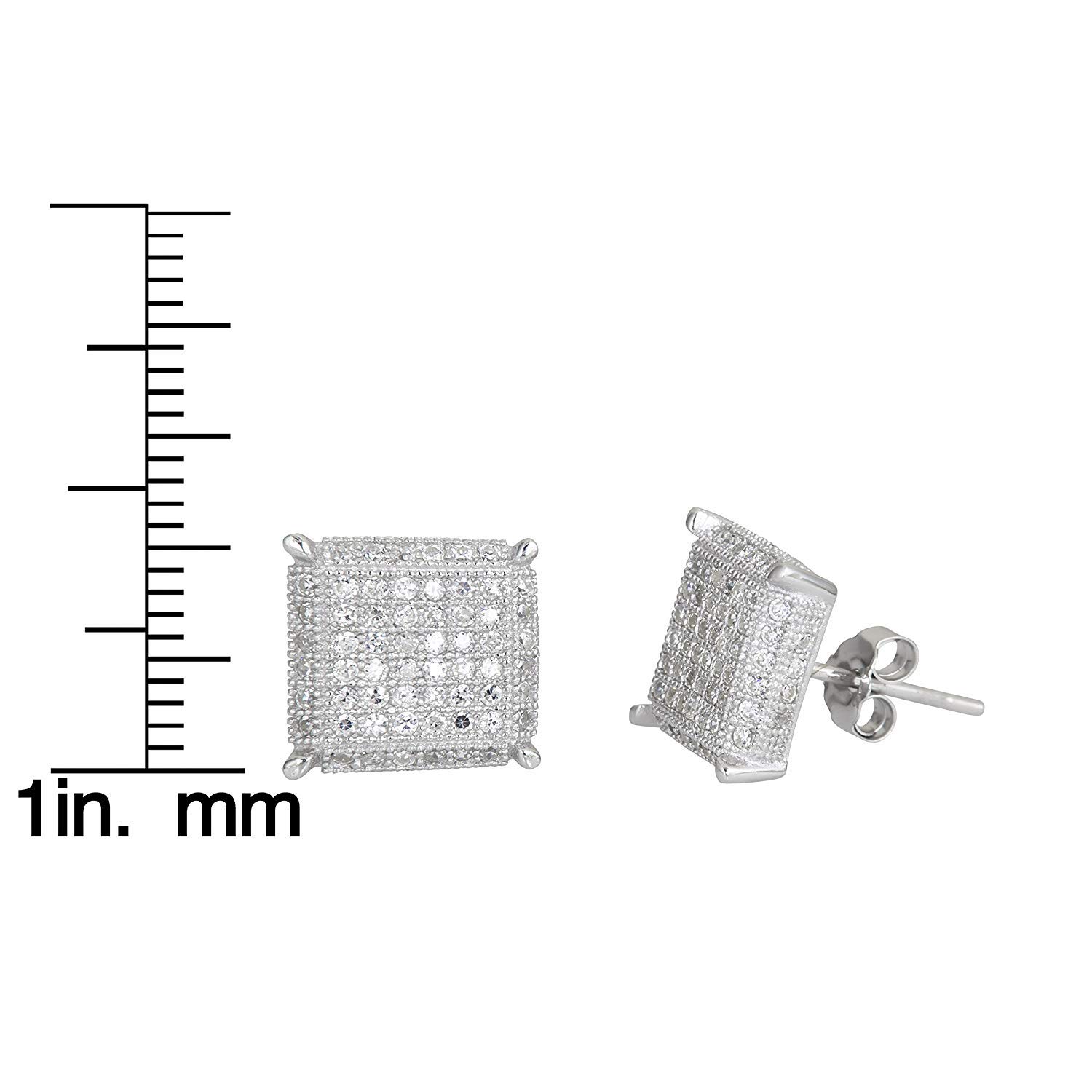 Sterling Silver 8x8mm Micropave 3D Square Stud Earrings for Women - Sparkling Cubic Zirconia CZ Wedding, Party & Everyday Jewelry Gift