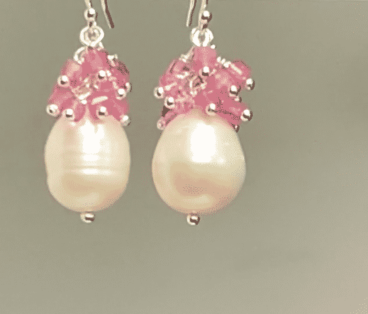 Pink Tourmaline & Topaz Pearl Cluster Earrings in Gold Fill or Sterling Silver - Elegant Dangle Earrings for Women, Perfect for Weddings, Parties & Special Occasions