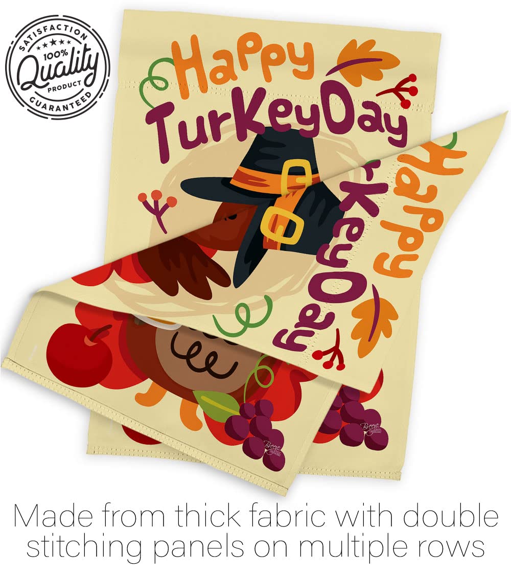 Happy Turkey Day Fall Flag - Thick Fabric Thanksgiving Decor for Home