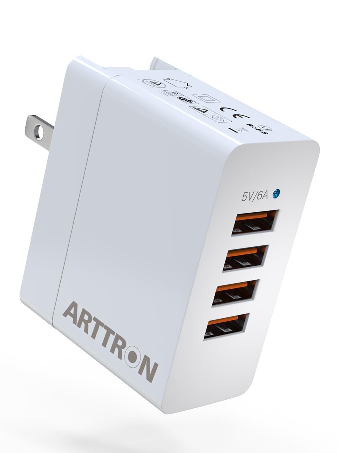 30W 4-Port USB Wall Charger Fast Charging Adapter - Arttron Compact Foldable Plug Multi-Port Charger for iPhone 15/14/13, iPad, Samsung Galaxy, Tablets & Smartphones - Perfect for Home, Office & Travel Use