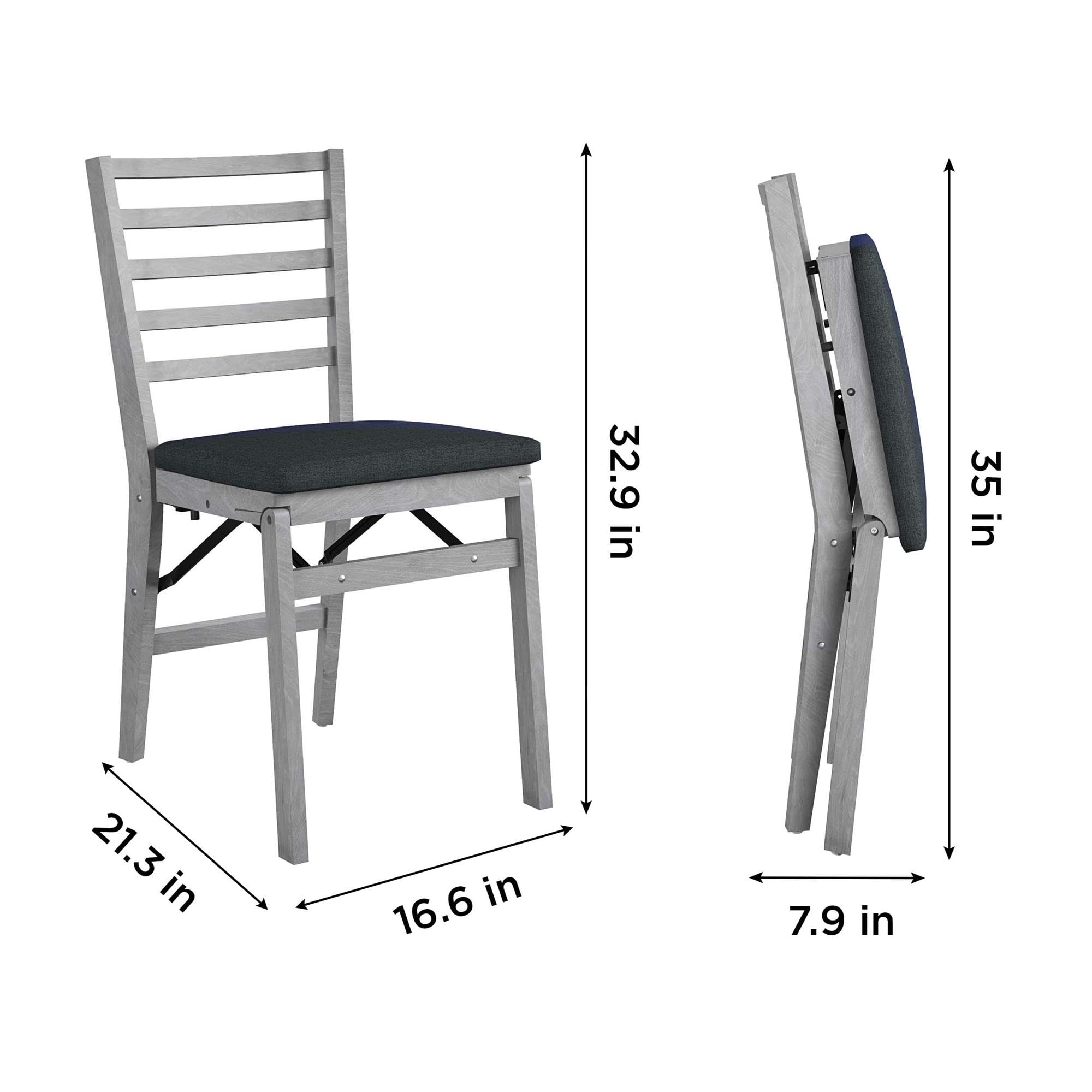 COSCO Contoured Back Wood Folding Chairs with Fabric Seat, Gray Wash - Set of 2 - Perfect for Outdoor Picnics, Camping, and Home Events