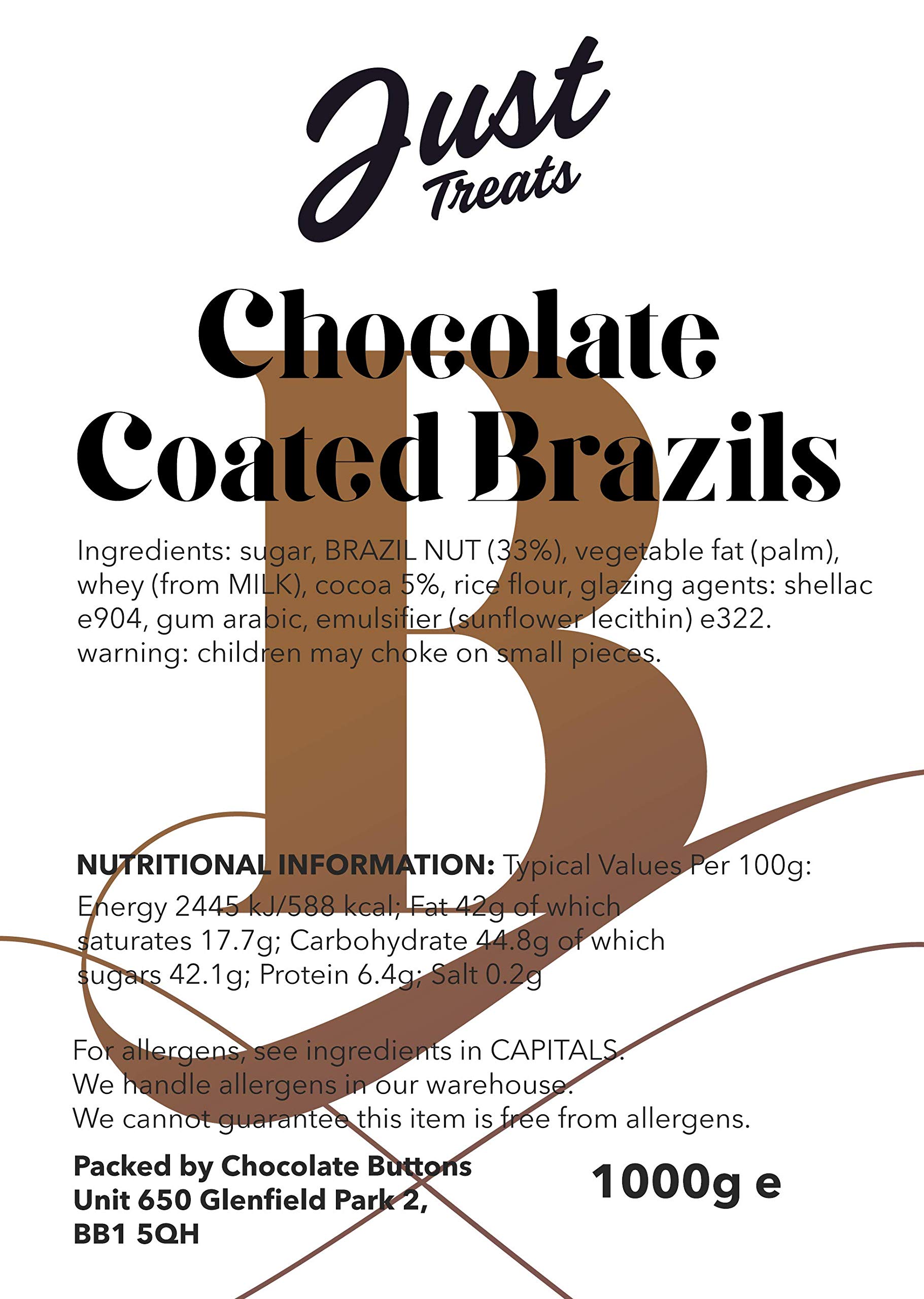 Just Treats Chocolate Covered Brazil Nuts (1kg Bulk Party Pack) - Perfect for Holidays, Gifts & Snacking