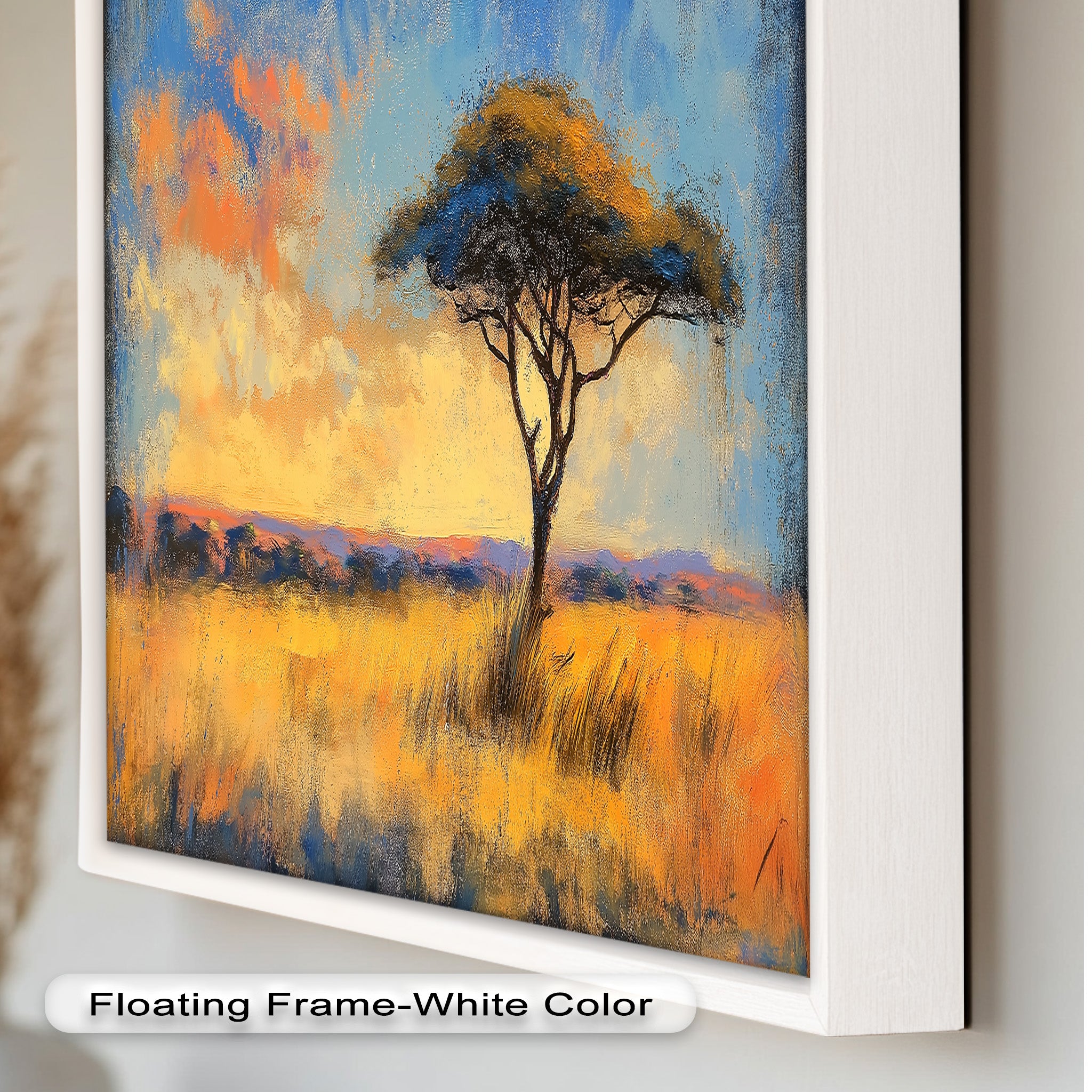 African Savannah Tree Wall Art - Handmade Landscape Oil Painting for Living Room & Bedroom Decor
