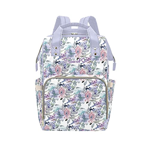 Personalized Purple Repeating Watercolor Flowers Diaper Backpack - Custom Name Travel Baby Bag for Mom & Dad | Perfect for Maternity, Daycare & Family Outings