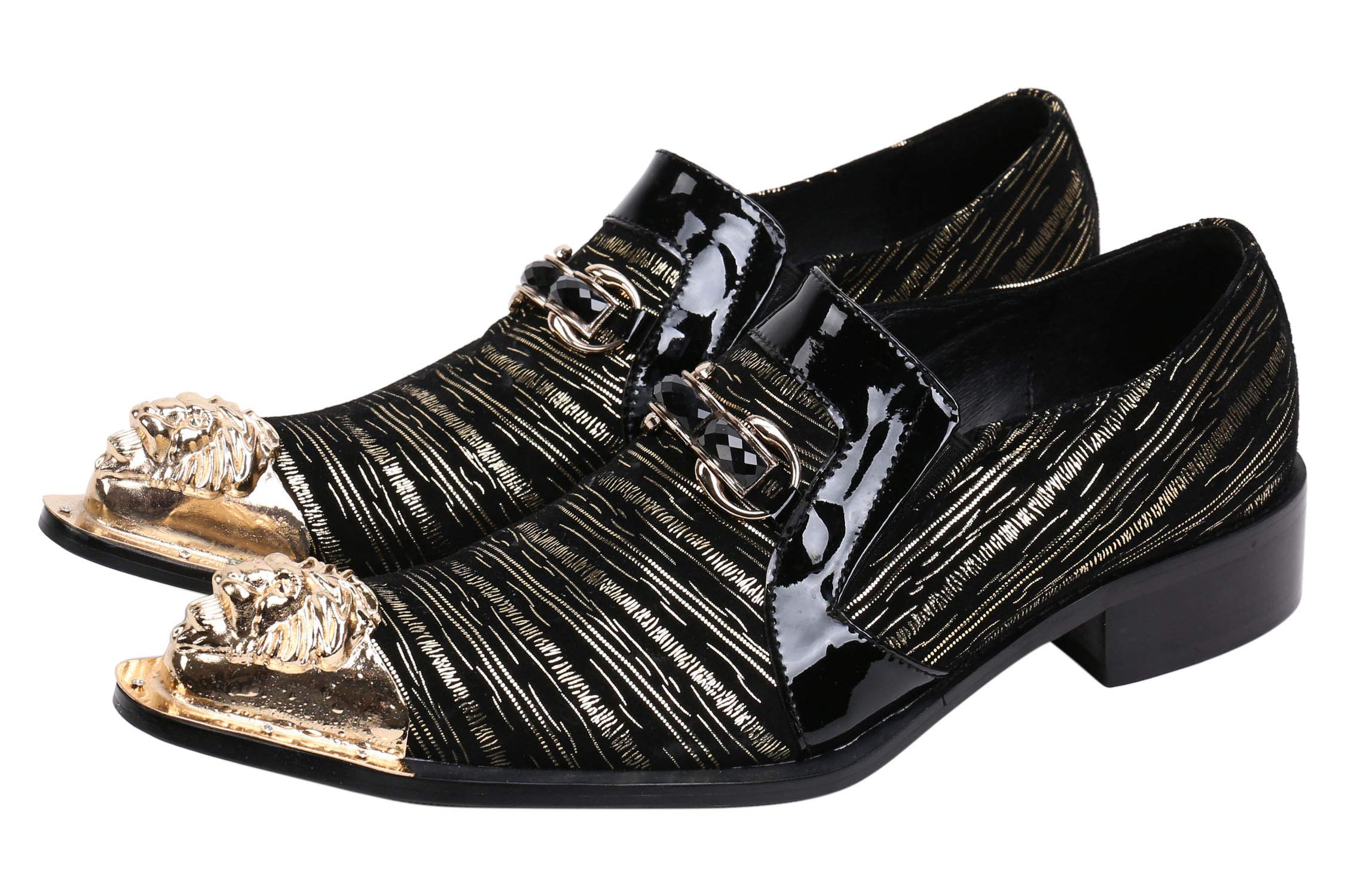 Santimon Men's Pointed Toe Loafers - Genuine Leather Dress Shoes with Rhinestone Buckle & Metal Tip for Western Style | Perfect for Weddings, Parties & Formal Occasions