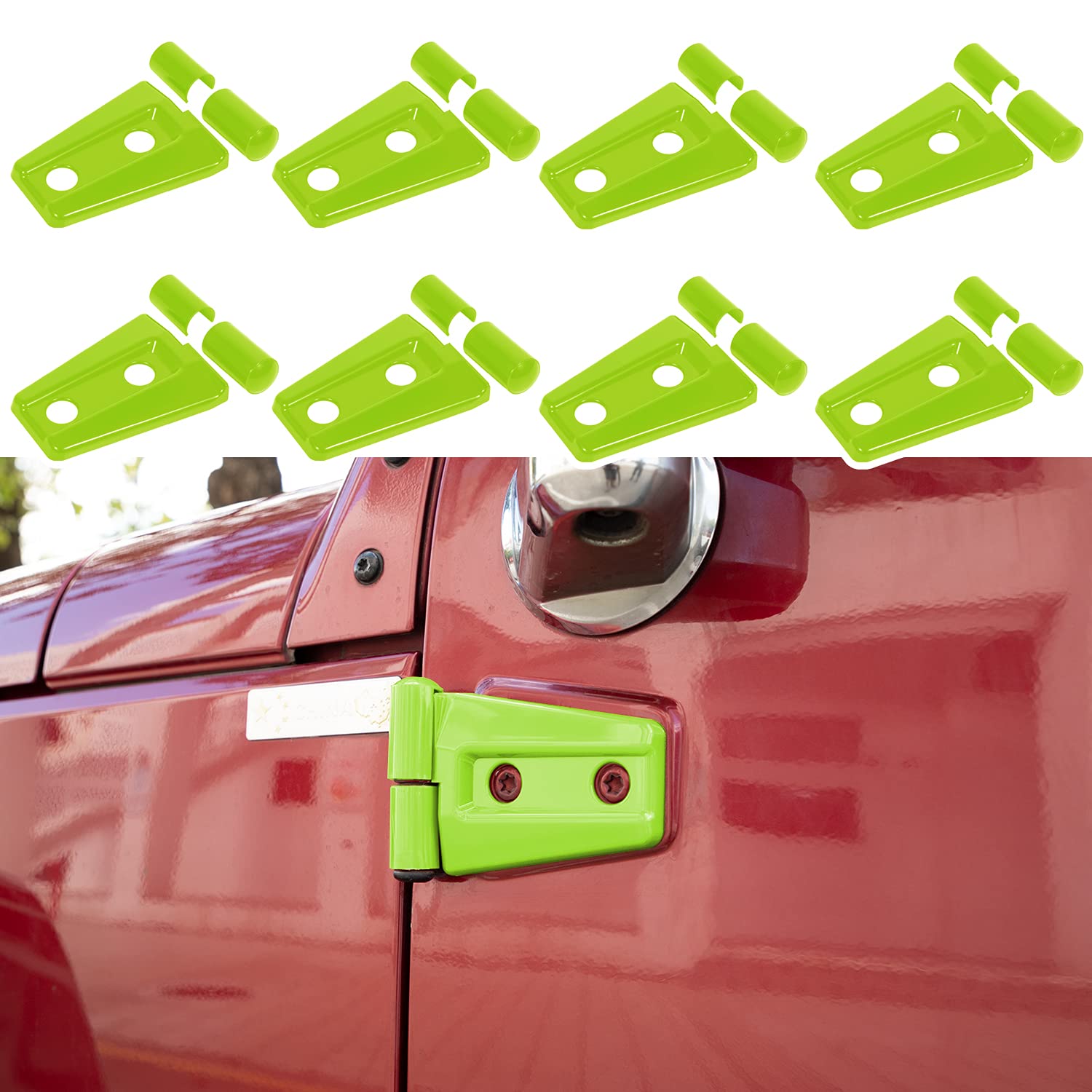 2007-2018 Jeep Wrangler JK JKU 2&4 Door Green Exterior Door Hinge Cover Trim Accessories - 8PCS Set for Enhanced Style & Rust Protection | Perfect for Off-Roading, Car Shows & Daily Driving
