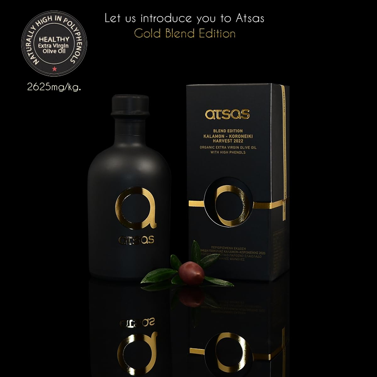 ATSAS Organic Extra Virgin Olive Oil - High Phenolic Award-Winning EVOO - Gold & Silver Limited Edition - Fresh 2024 Harvest - Antioxidant-Rich for Cooking, Salads & Healthy Lifestyle - Pack of 2 Bottles