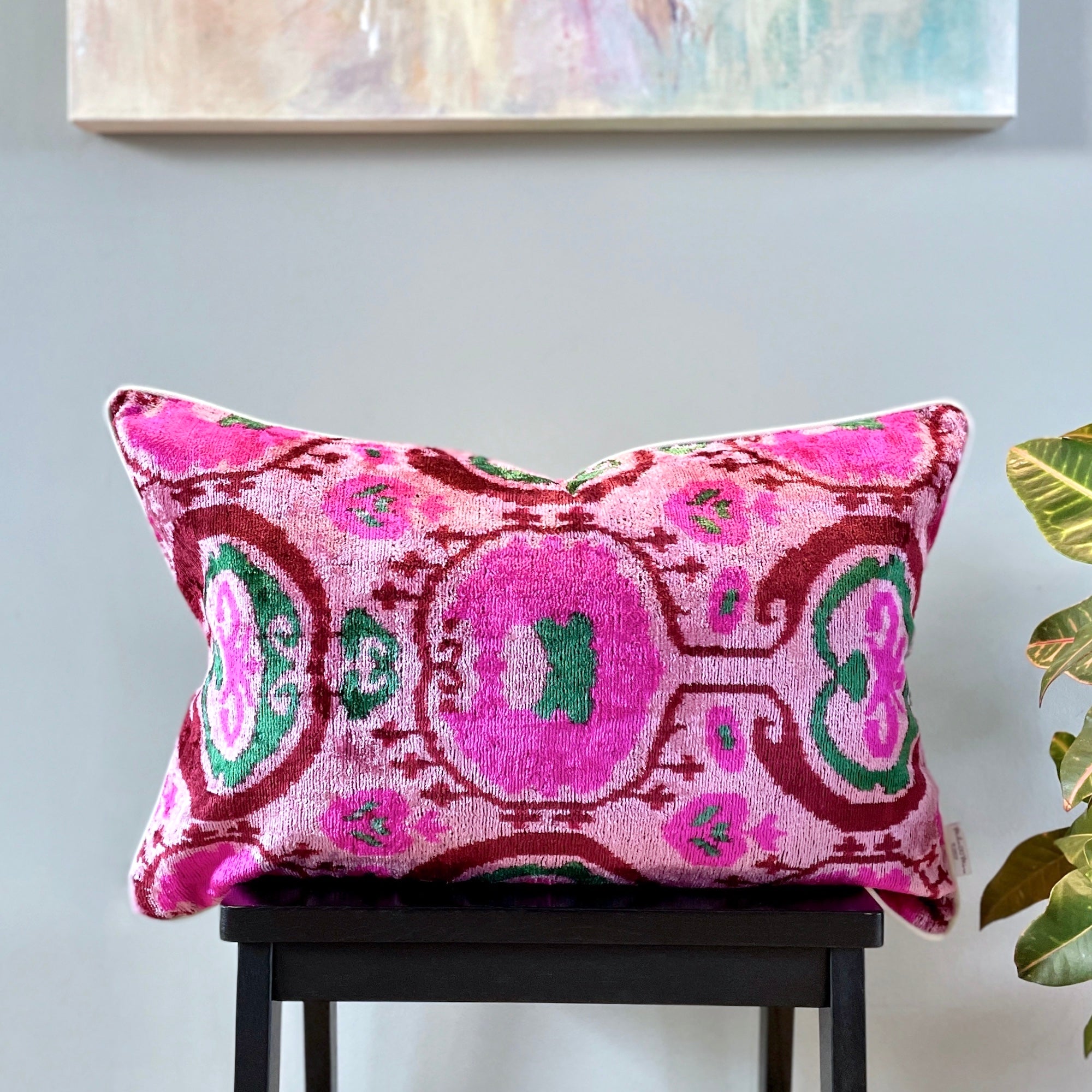 Luxury Velvet Ikat Flamingo Throw Pillow Cover - Bohemian Home Decor for Sofa, Bed & Nursery | Soft Decorative Cushion for Living Room, Bedroom & Dorm