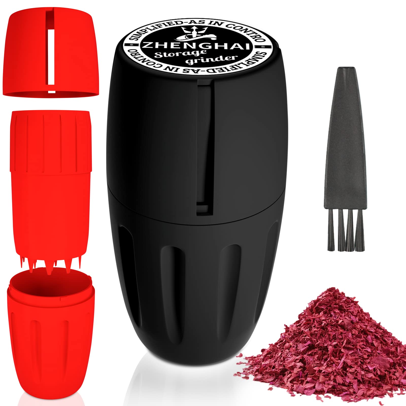 Premium 2-Pack Spice Grinder Set with Storage & Cleaning Brush - Black & Red - Perfect for Kitchen, Coffee Beans, Herbs & Seasonings - Ideal for Cooking, Baking & Meal Prep